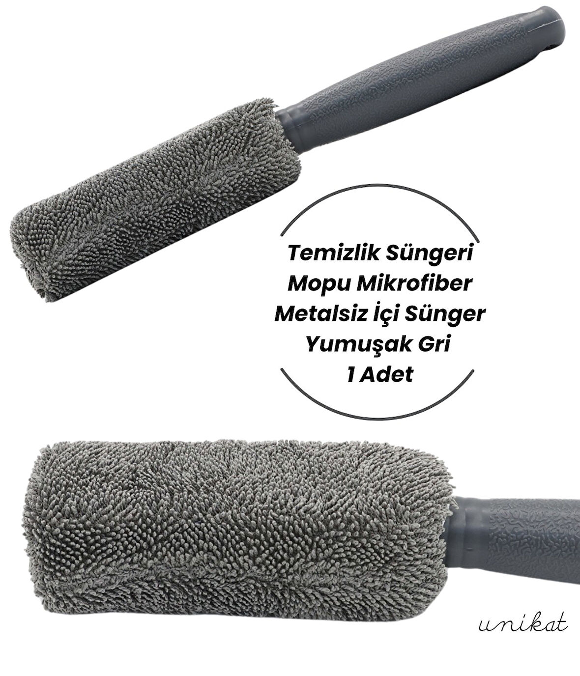 Jant Ve Egzoz Temizlik Süngeri Mopu Mikrofiber Metalsiz İçi Sünger Yumuşak Gri 1 Adet