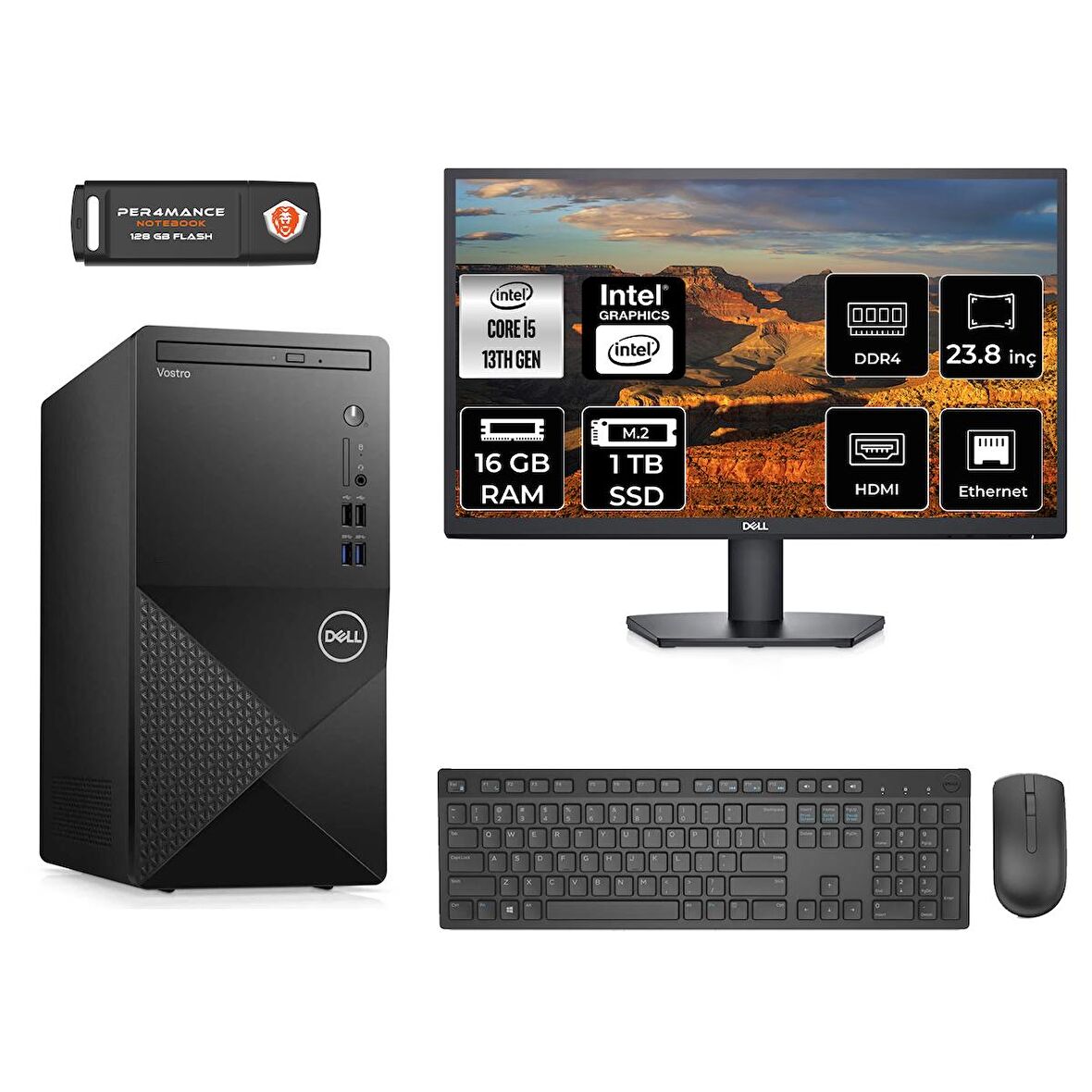 Dell Vostro 3020 i5 13400 16GB 1TB SSD FDOS N2054VDT3020MTU MASAÜSTÜ PC & 23.8" MONİTÖR 