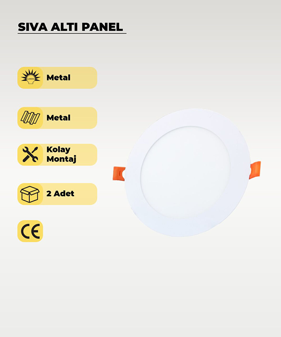 9W Sıva Altı Yuvarlak Slim Led Panel 3200K Sarı Işık - 2 Adet