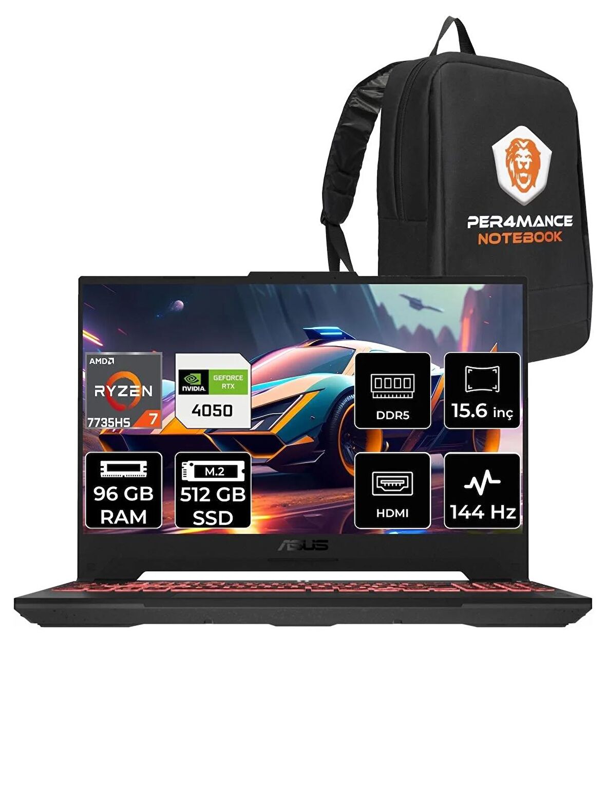 Asus Tuf Gaming A15 R7 7735HS 96GB 512GB SSD RTX4050/6GB 144Hz 15.6" FHD FDOS LP052 & PER4 ÇANTA
