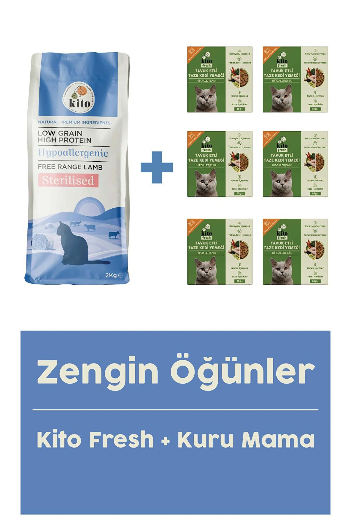 Kısır Kedi Maması 2 Kg + Tavuk Etli Fresh X 6