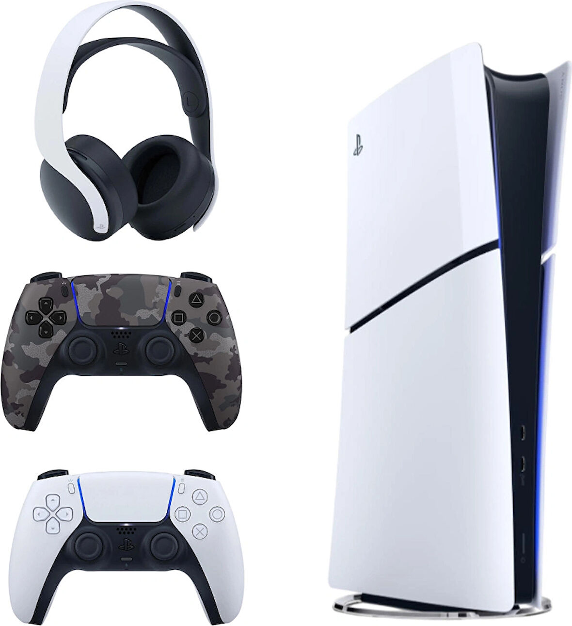 Sony Playstation 5 Slim İthalatçı Garantili + 2.  Kamuflaj  Dualsense + Pulse 3D Kablosuz Kulaklık