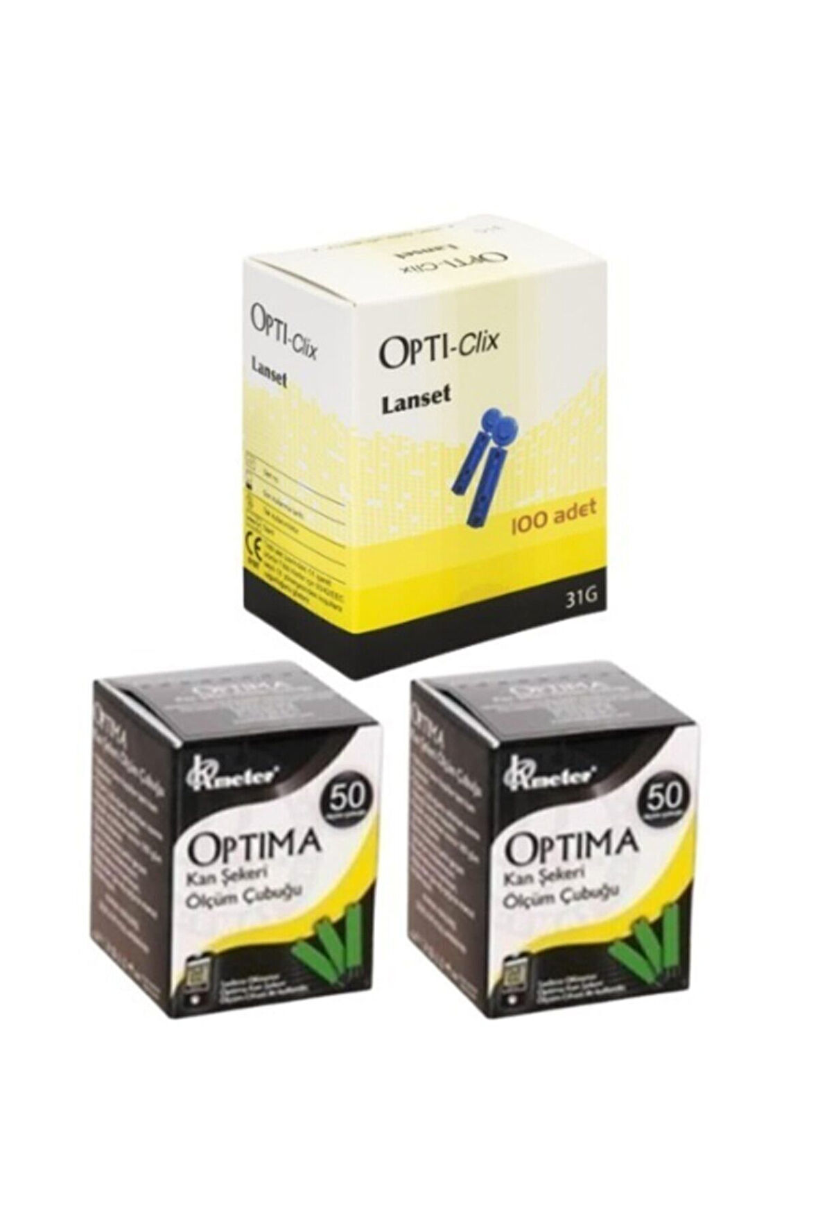 Kan Sekeri Cubuk ( Strip) 2 Kutu (100 Adet) + 1 Kutu (100 Adet) Opti-clix Parmak