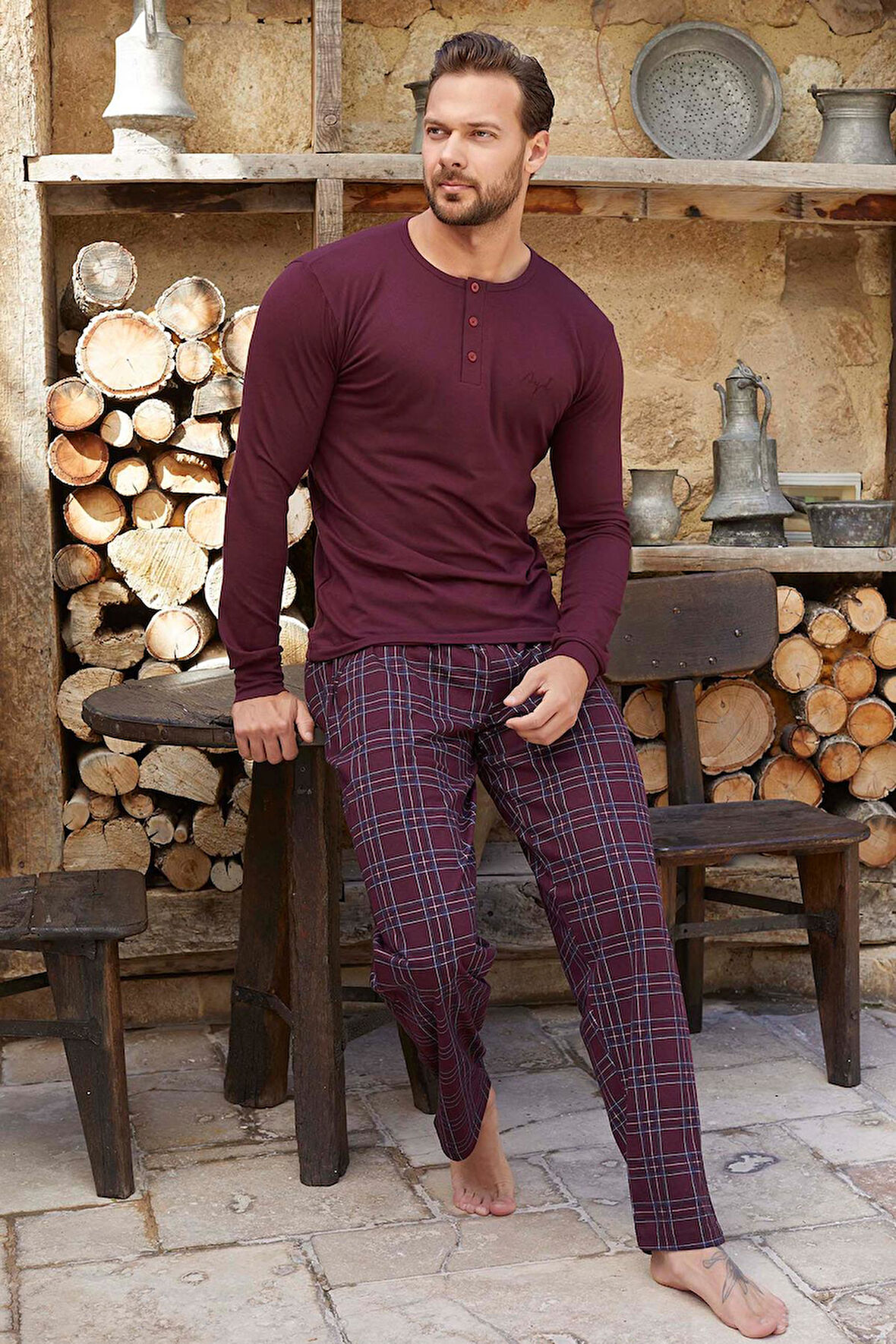 Aydoğan Erkek Civan Patlı Modal Bordo Pijama Takım 3350