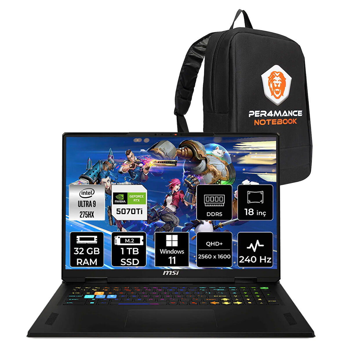 MSI Vector 18 HX AI Ultra 9 275HX 32GB 1TB SSD RTX5070Ti/12GB 140W 18" QHD+ 240Hz W11H Gaming