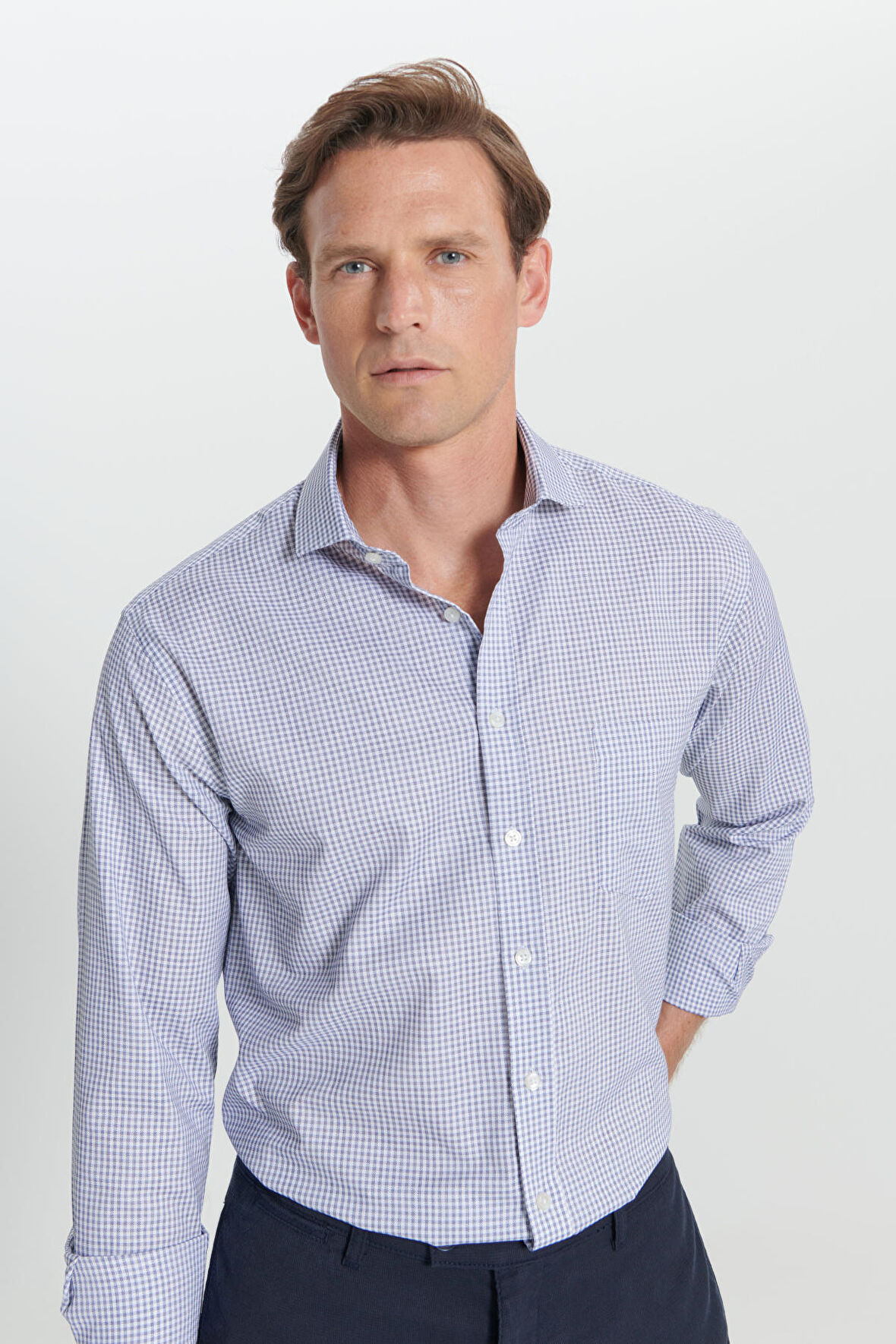 Altınyıldız Classics Beyaz - Mavi Erkek Gömlek 4A2024200017