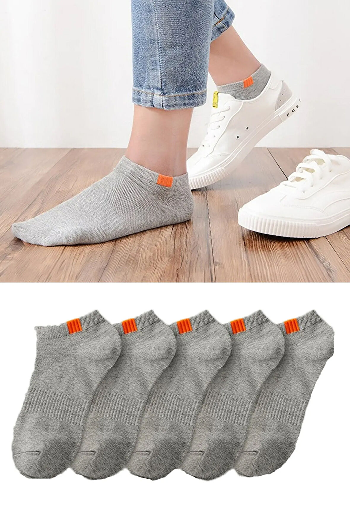 Unisex 5'li Spor Patik Çorap Yıkanmış