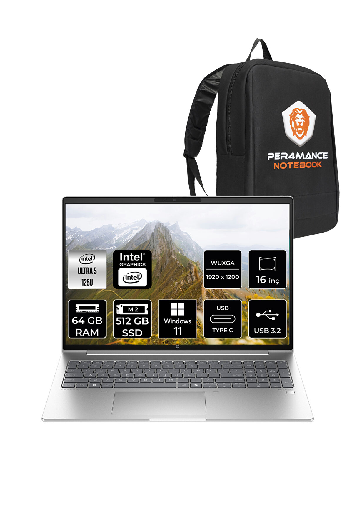 HP ProBook 460 G11 İntel Core Ultra 5 125U 64GB 512GB SSD 16'' WUXGA W11P 9Y7S7ET & PER4 ÇANTA