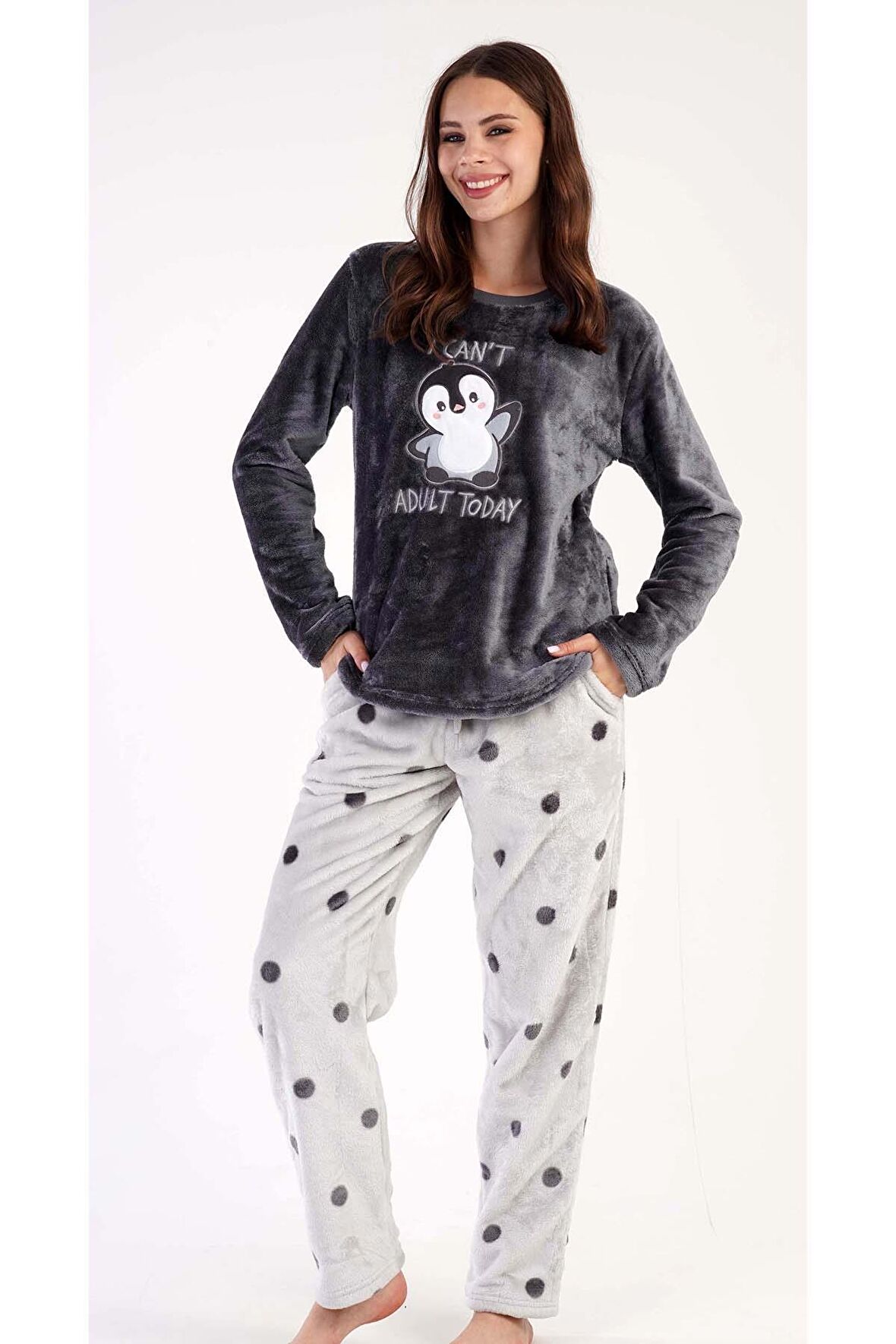 Kadın Welsoft Uzun Kol Füme Pijama Takımı C3T0N4O065