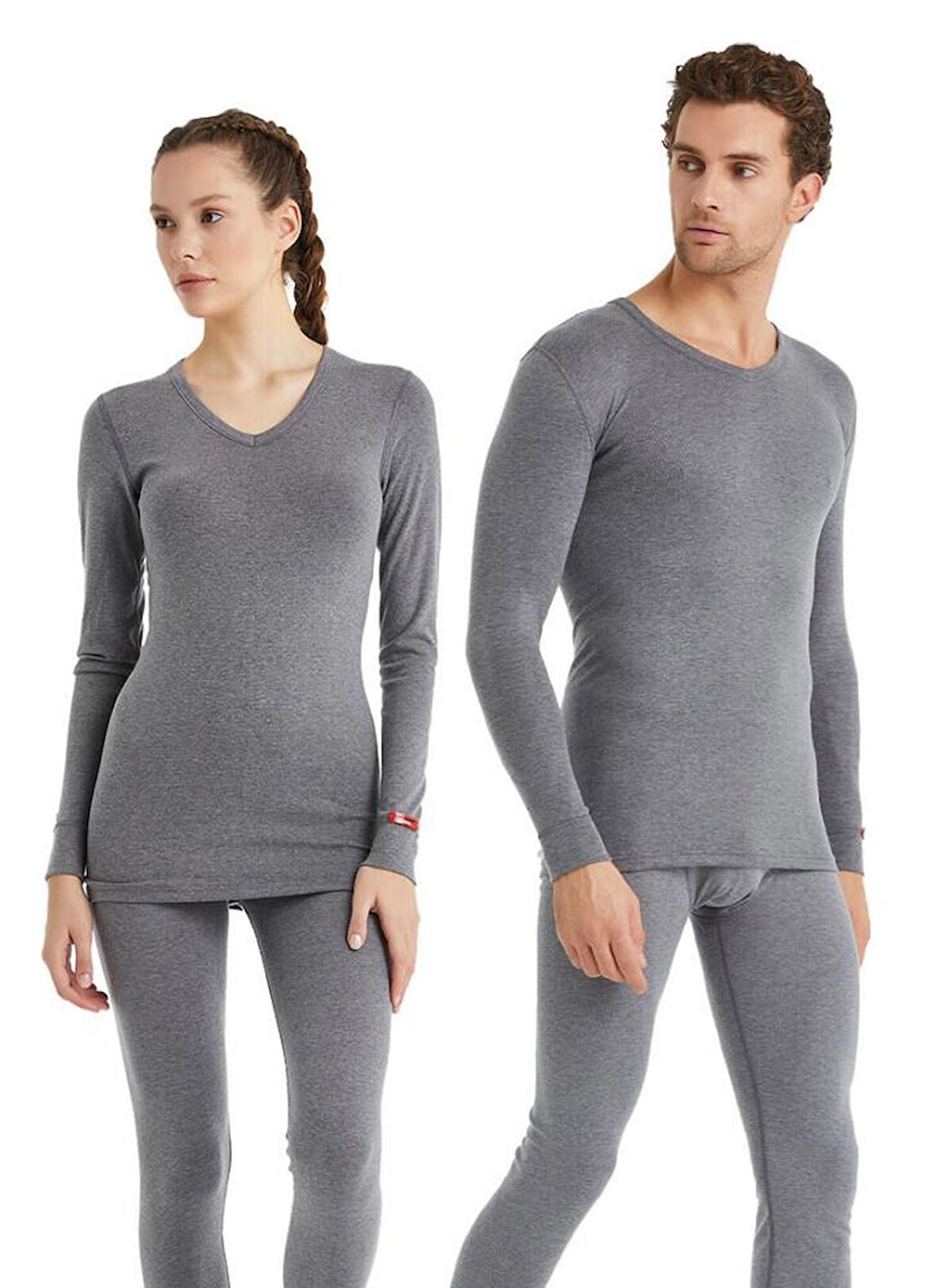 V Yaka Gri Unisex Uzun Kol Thermal İçlik C7T5N2O1