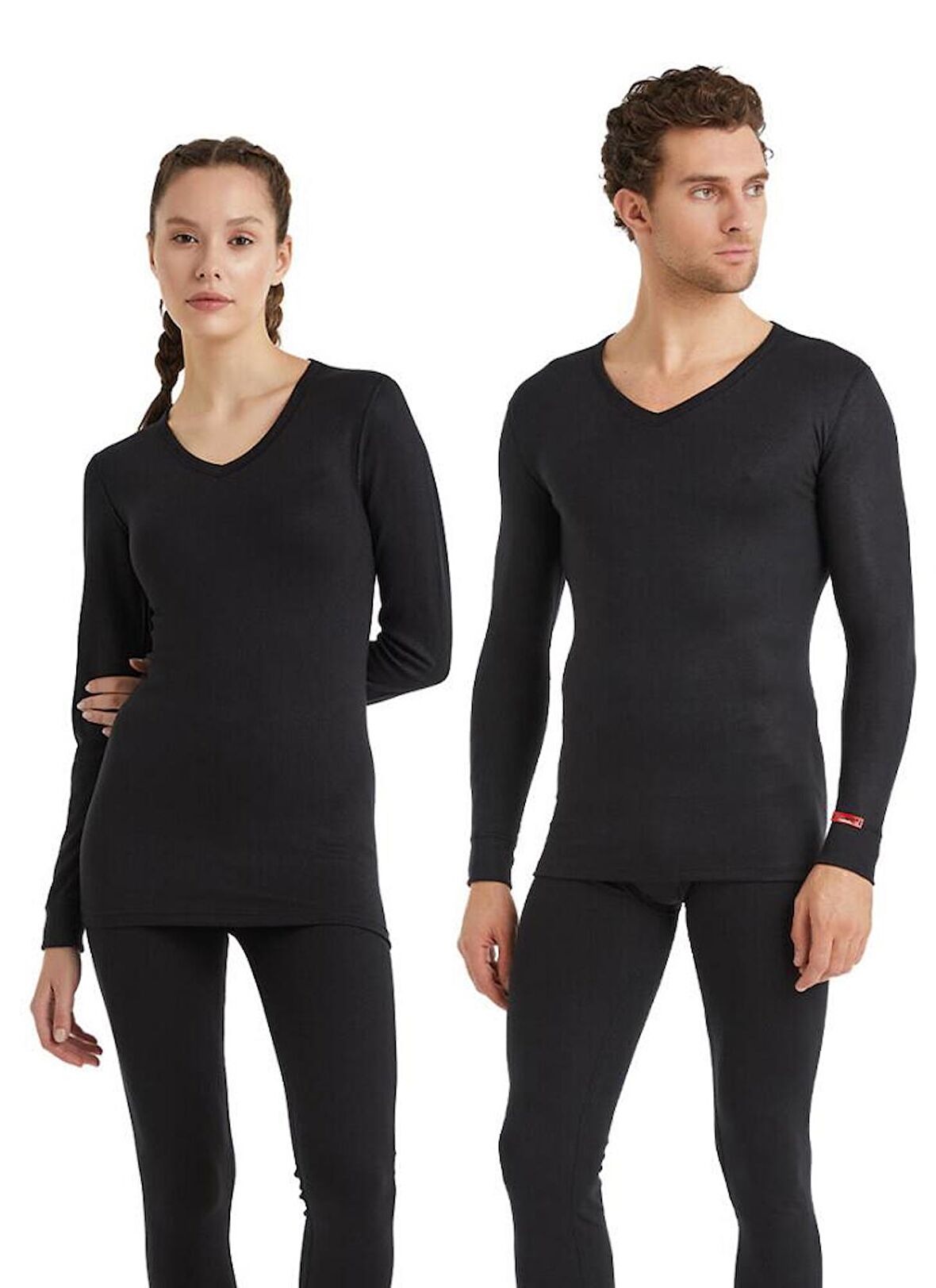 V Yaka Uzun Kol Siyah Unisex Thermal İçlik C7T5N2O1
