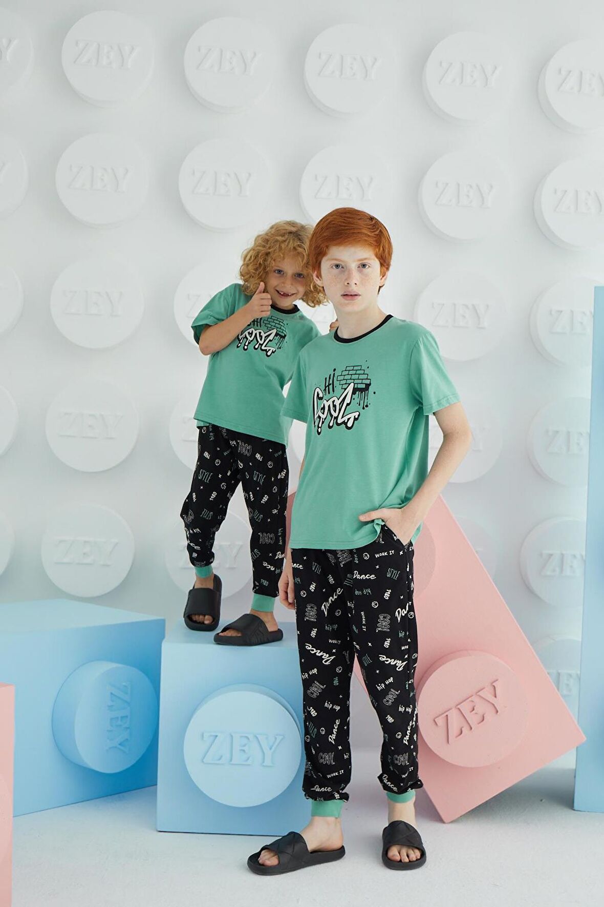 Erkek Çocuk  Garson Kısa Kol Yeşil Pijama Takım C3T5N68