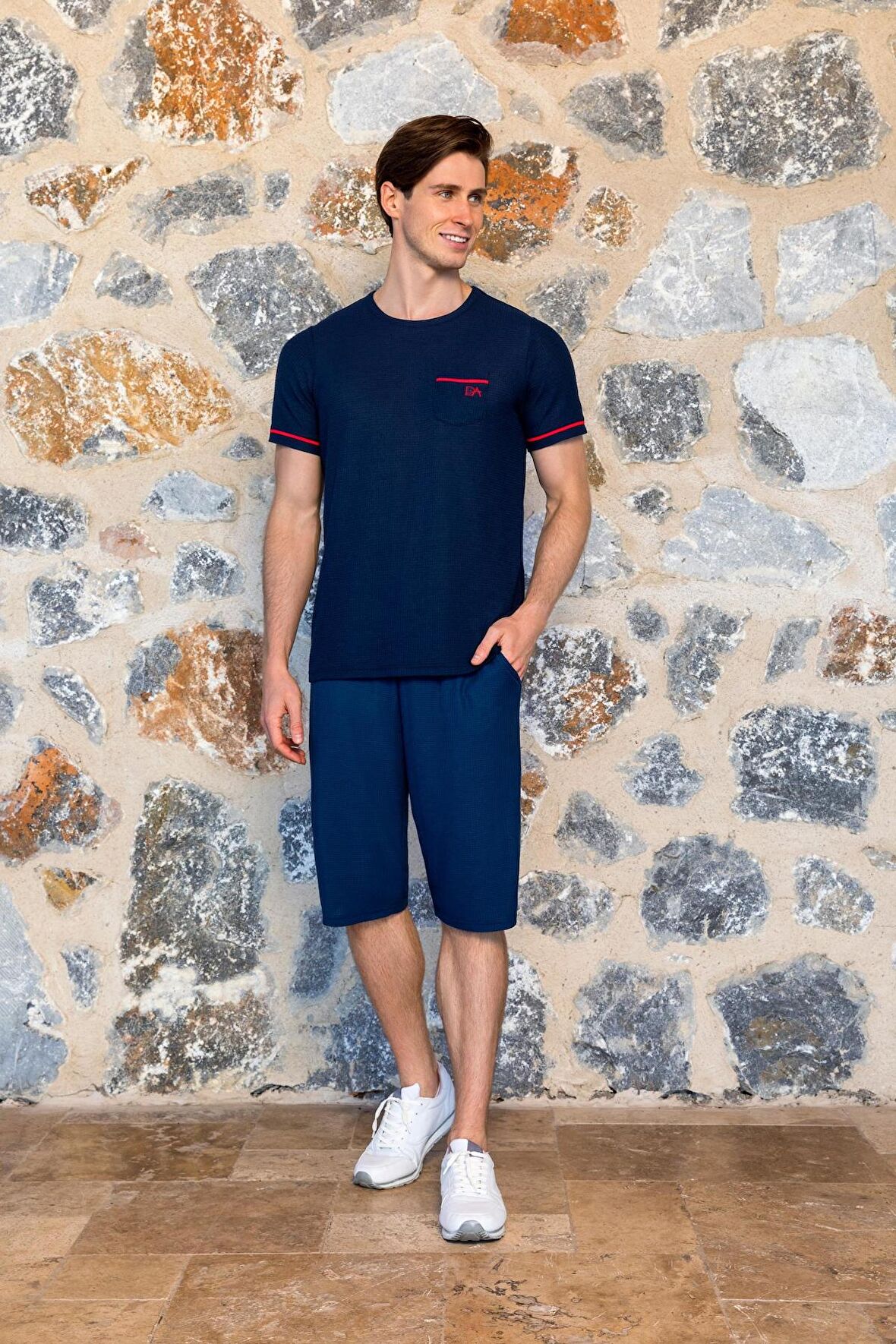 Erkek Kısa Kol Lacivert Şortlu Pijama Takım C2T0N54Y42