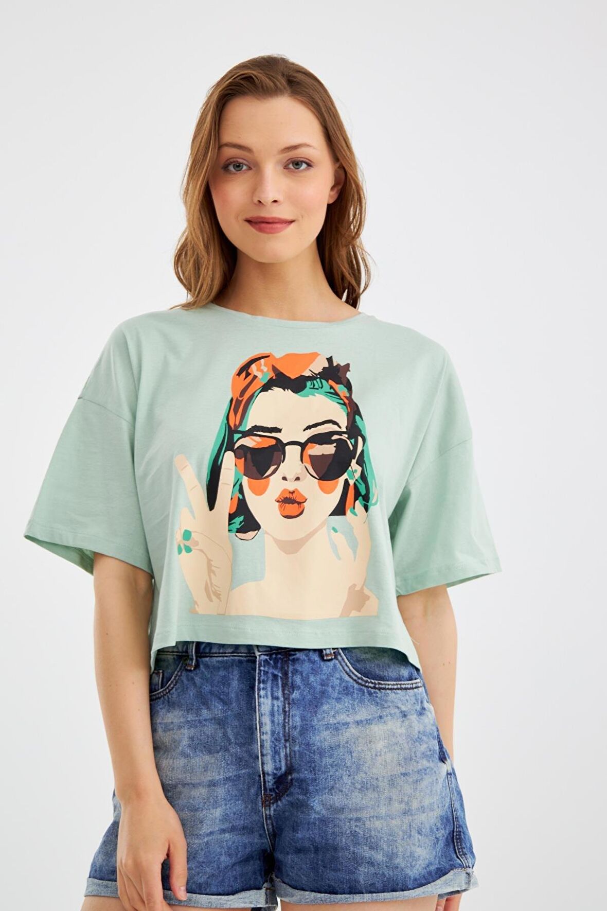 Kadın Thai Yeşil Crop T-Shirt C2T0N023