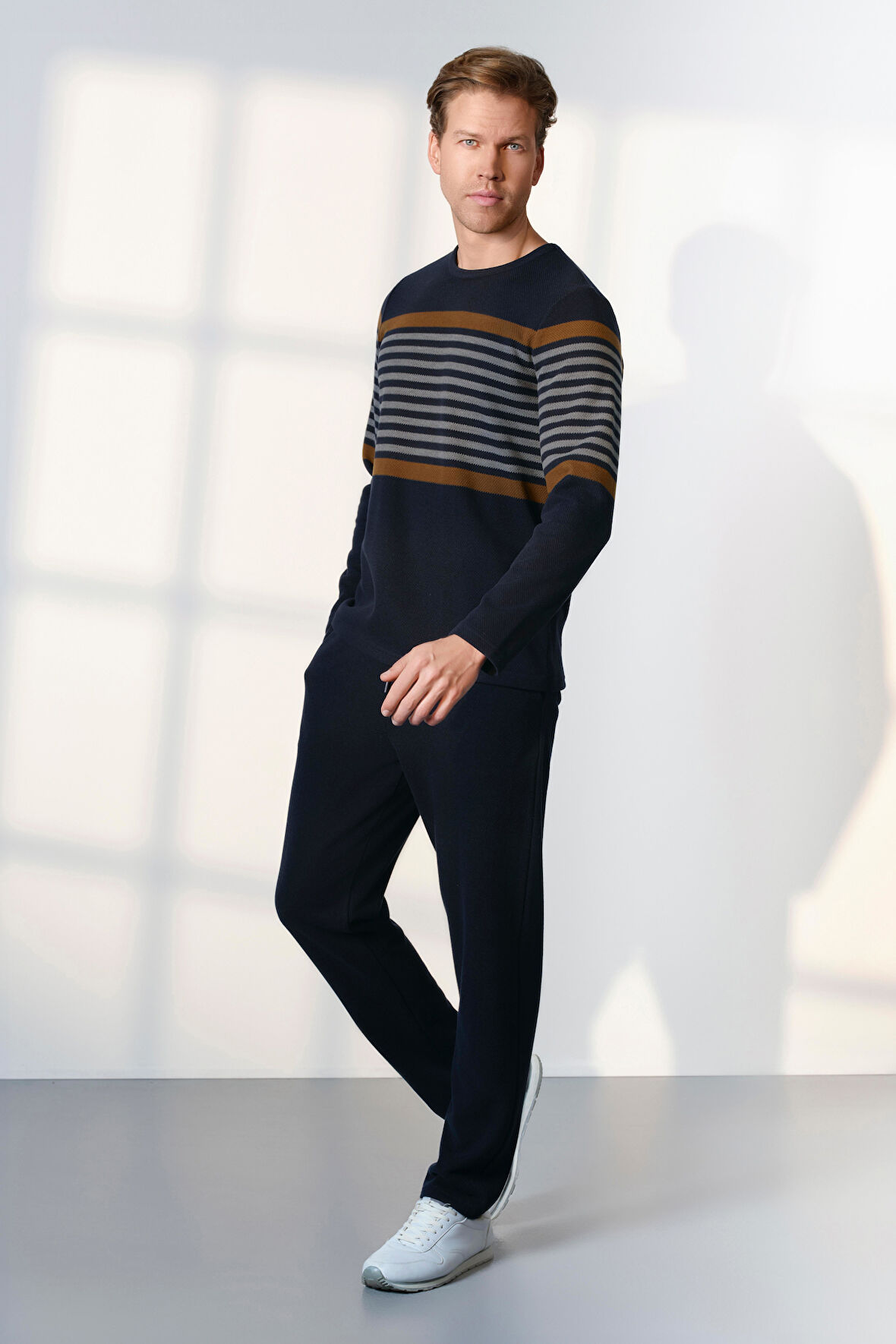 Erkek Uzun Kol Jakarlı Lacivert Pijama Takım C6T4N5O4