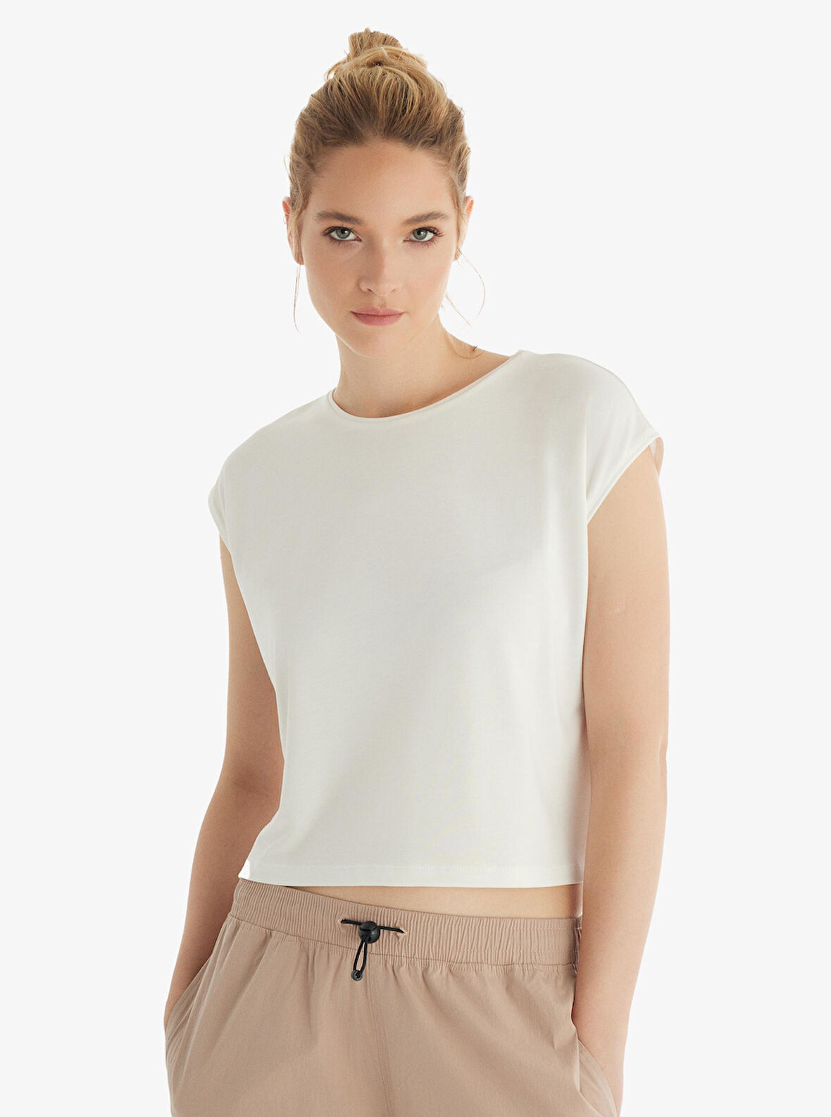 Kadın Kısa Kol Modal Krem T-Shirt Pantolon Takım 60561-63