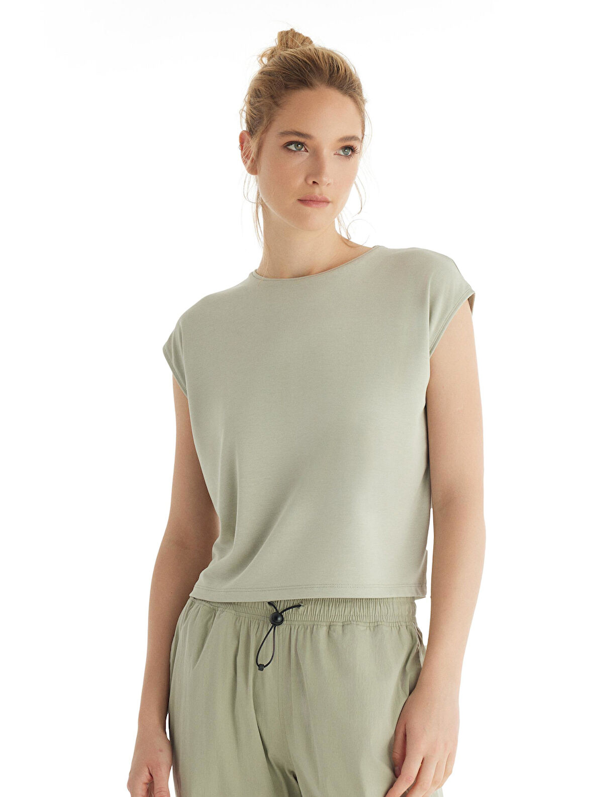 Kadın Modal Kısa Kol Yeşil T-Shirt Pantolon Takım 60561-63