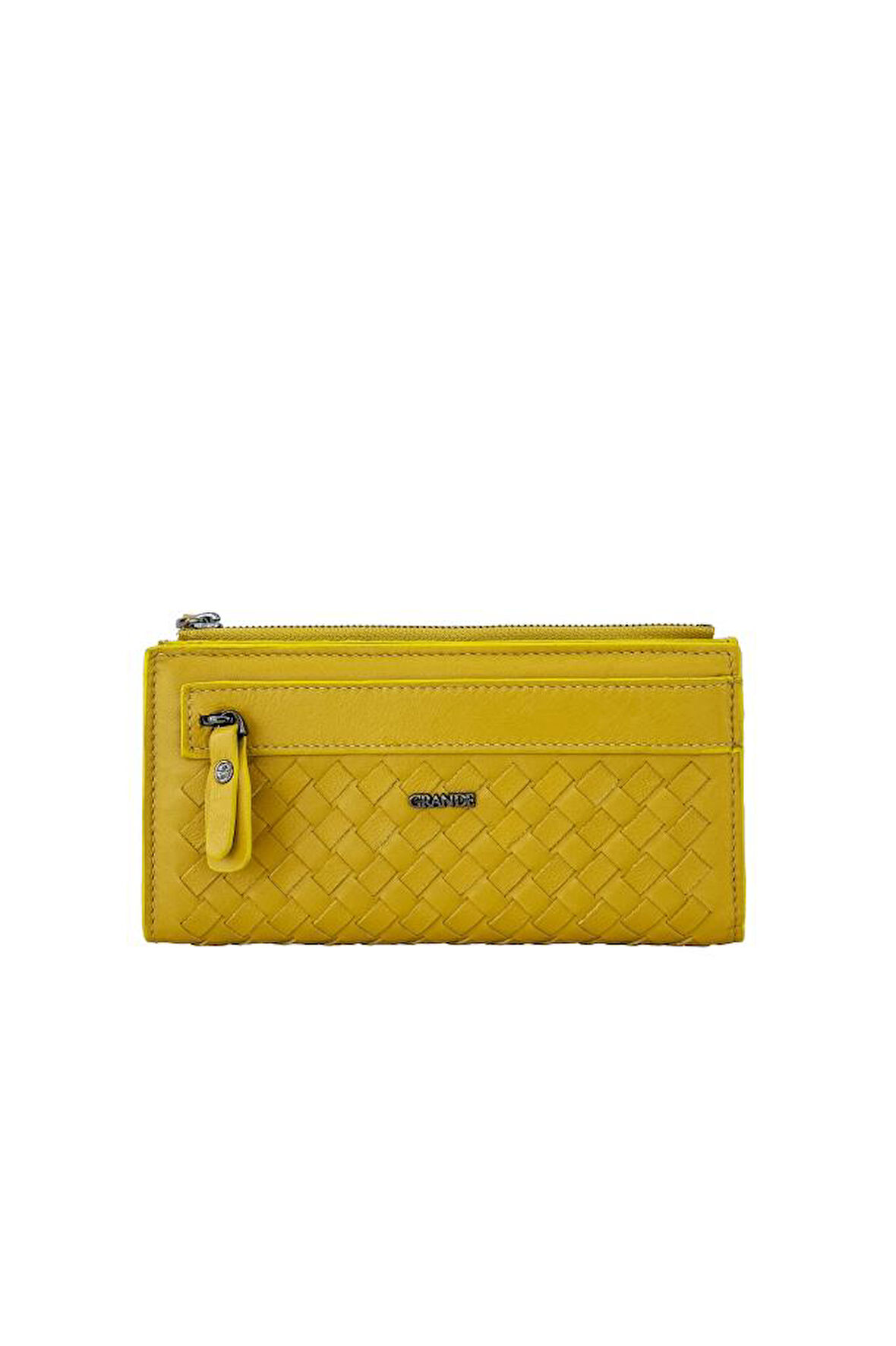 Grande Hakiki Deri Kadın Cüzdan Örgü Sarı 2760