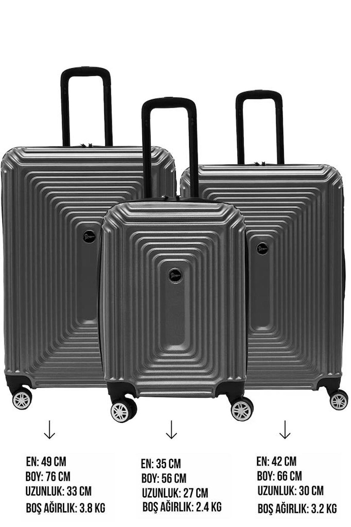 Lüx Abs 3'lü Valiz Seti 4x2 Teker Antrasit 1171