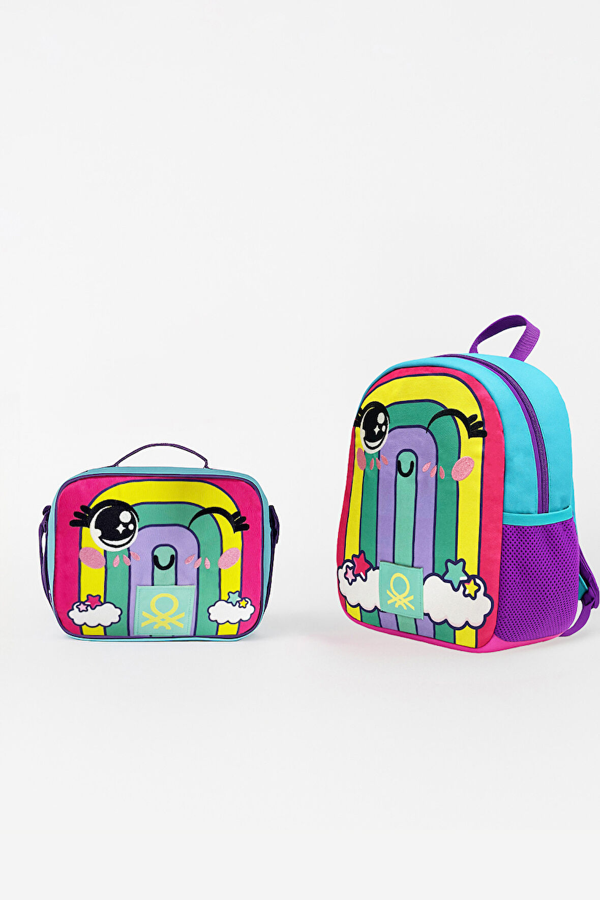 Gökkuşağı Desenli Anaokul Çantası Seti(Anaokul Çantası, Beslenme Çantası)