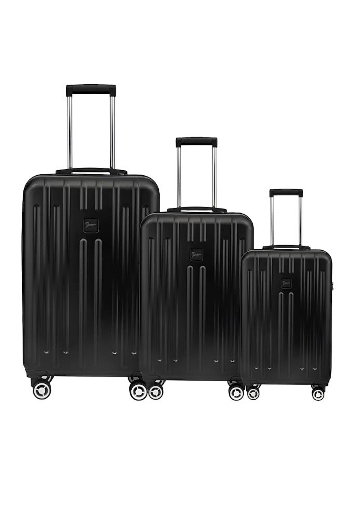 3'lü Valiz Seti Polikarbon Valiz 4x2 Teker Parlak Siyah 1810
