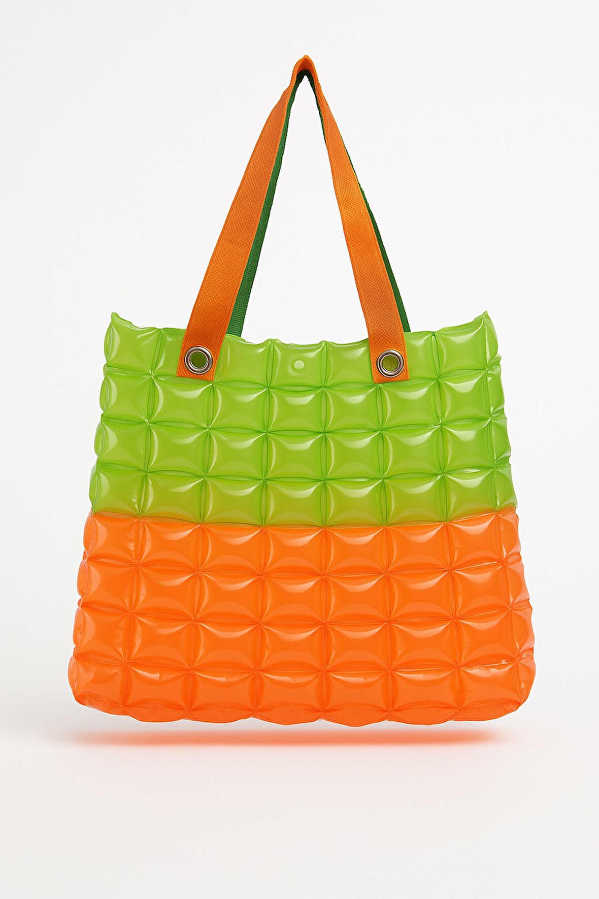 Kadın Plaj Çantası Turuncu Yeşil Şişme Omuz Çanta Plj03