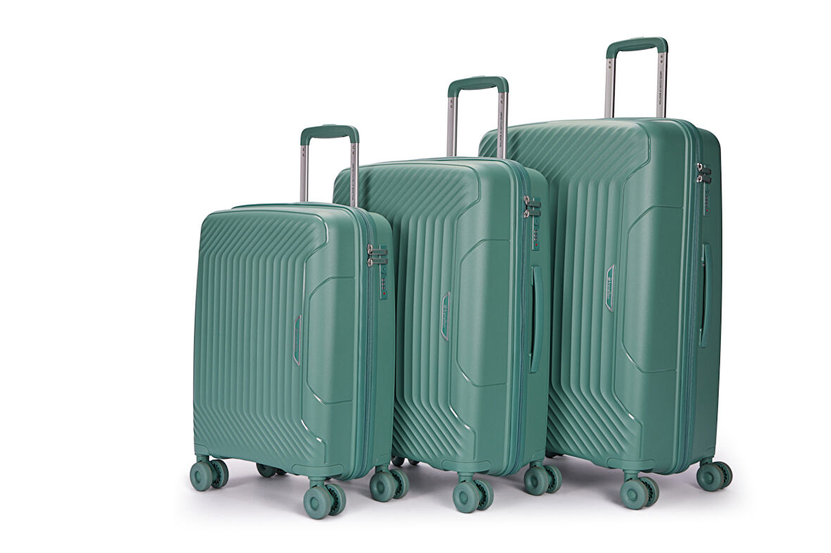 Benetton 3'lü Set Büyük Orta Ve Kabin Boy %100 Polipropilen Valiz Yeşil 14Bnt8001