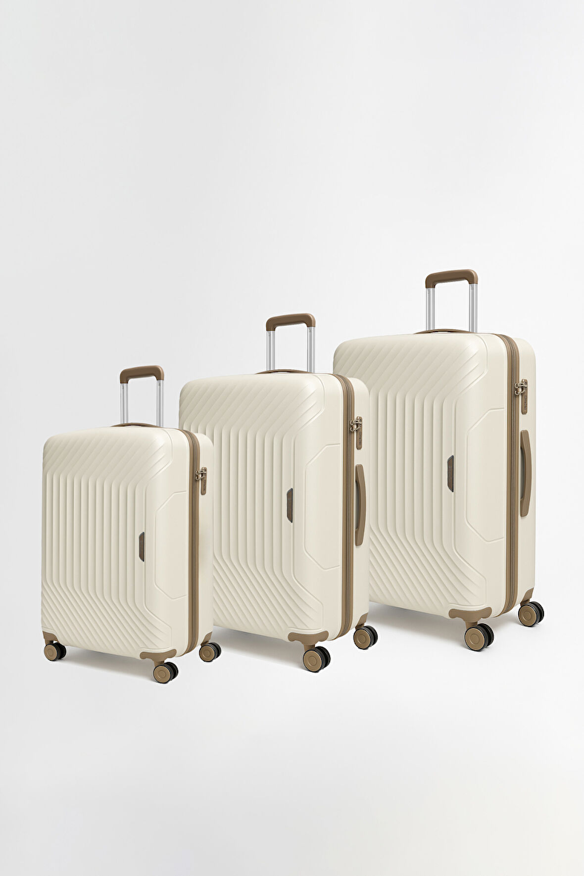 Benetton 3'lü Set Büyük Orta Ve Kabin Boy %100 Polipropilen Valiz Bej 14Bnt8001