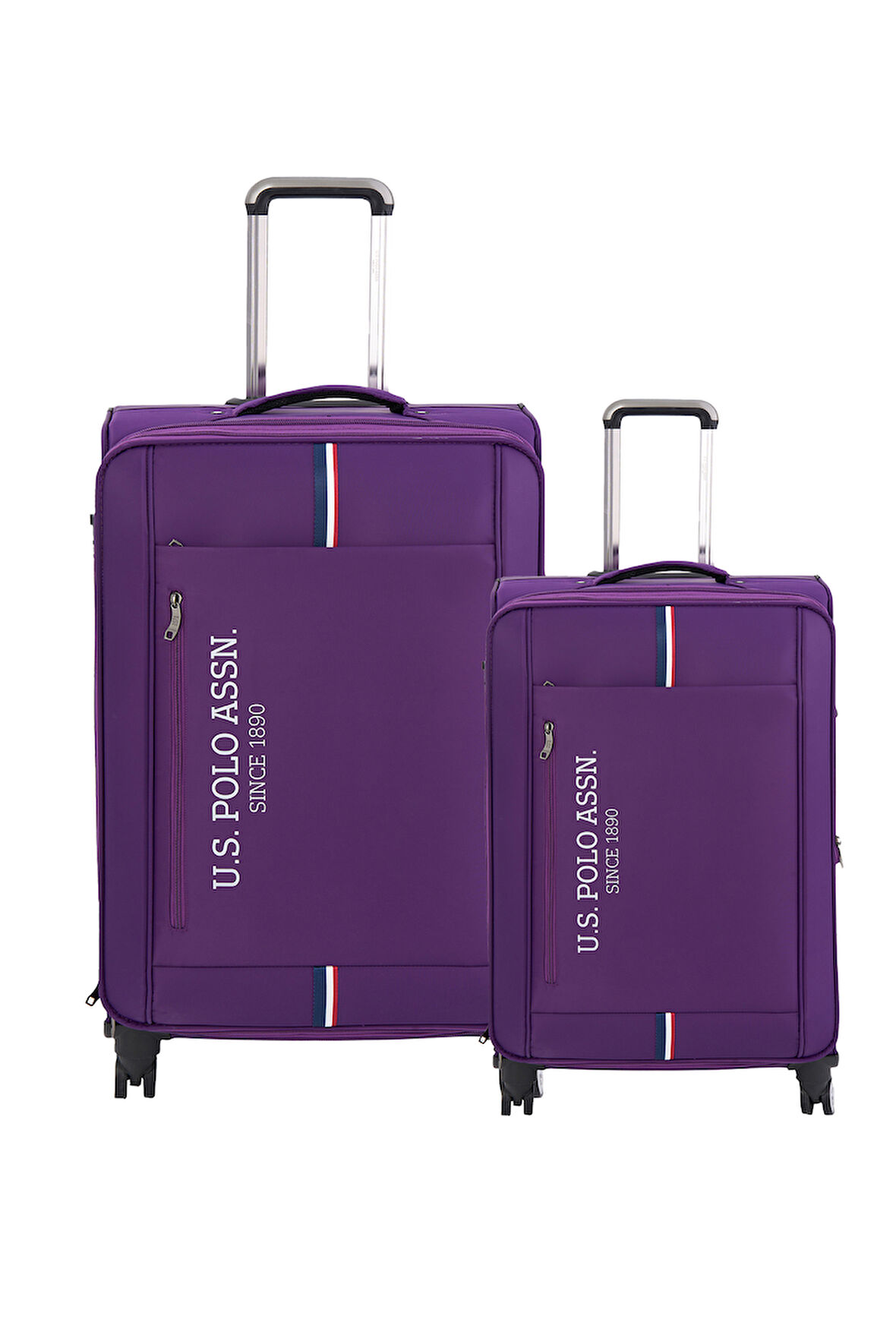 U.S. Polo Assn. 2'li Valiz Seti Orta ve Kabin Boy Lüx Kumaş Valiz Mor 24030