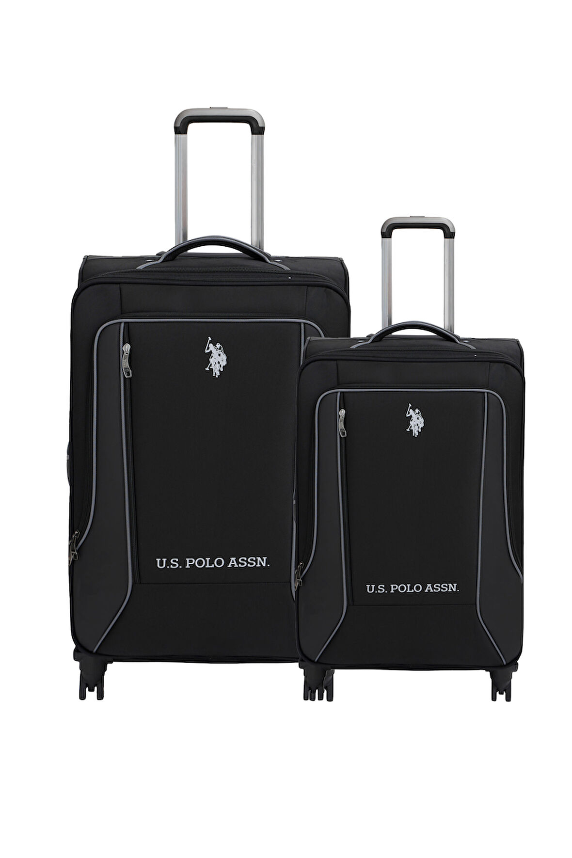 U.S. Polo Assn. 2'li Valiz Seti Orta ve Kabin Boy Lüx Kumaş Valiz Siyah 24020