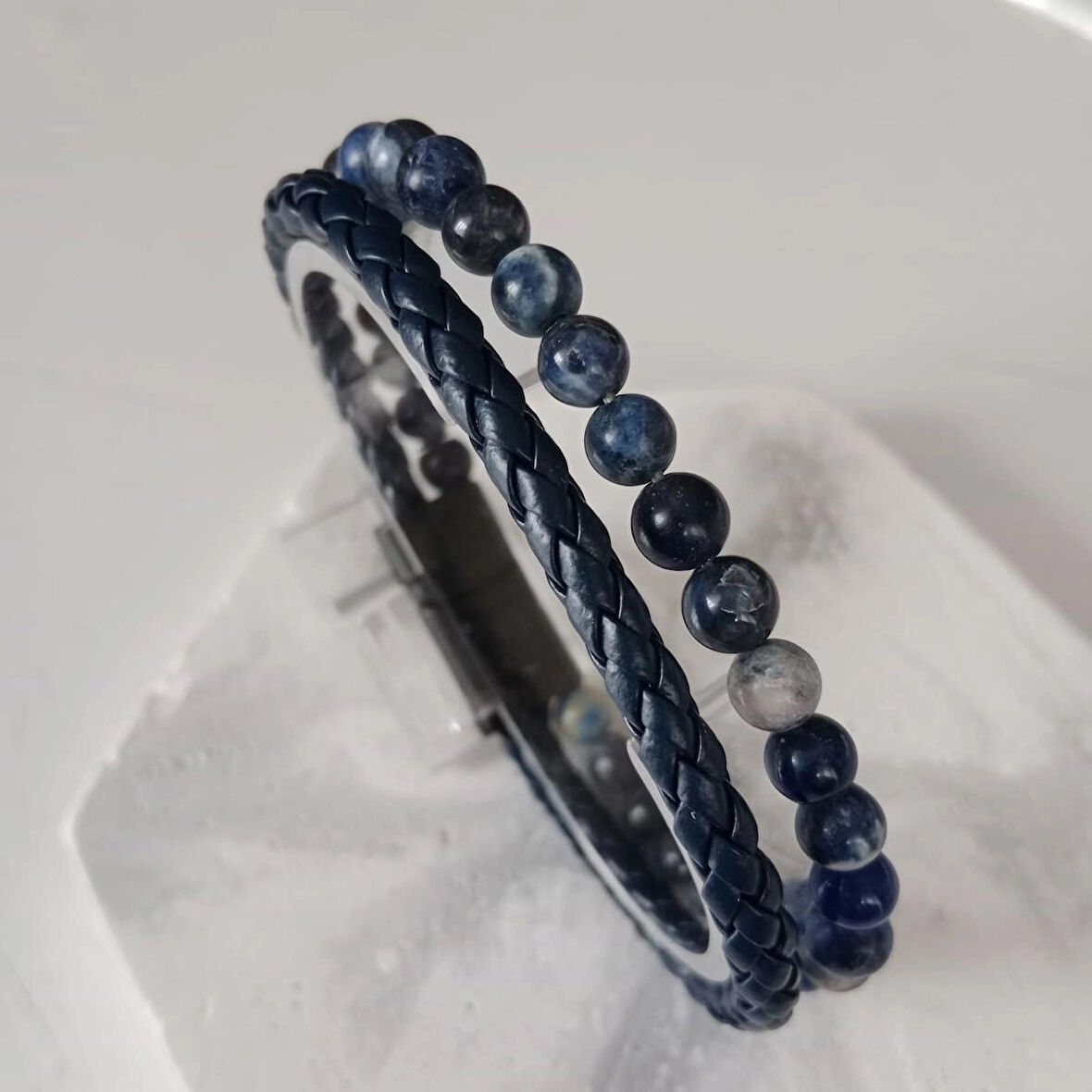 %100 Deri Çoklu Saç Örme Ve Doğal Ay Taşı Bileklik Mıknatıs Kapama 