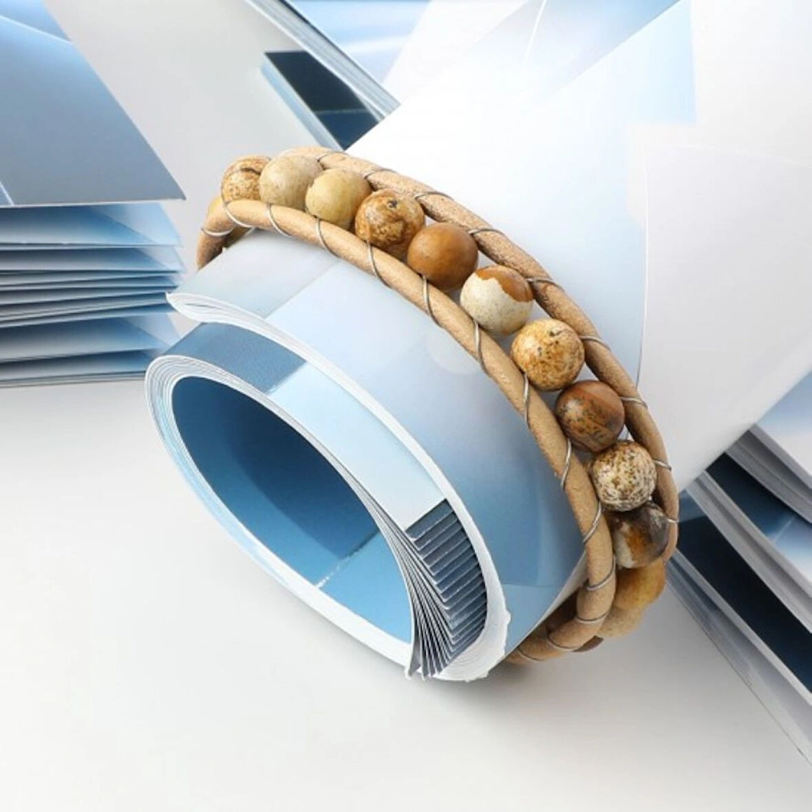 %100 Doğal 6 MM Mavi Parlak Akik Taşlı Çelik Halat Bileklik Krom Mıknatıs Kapama 