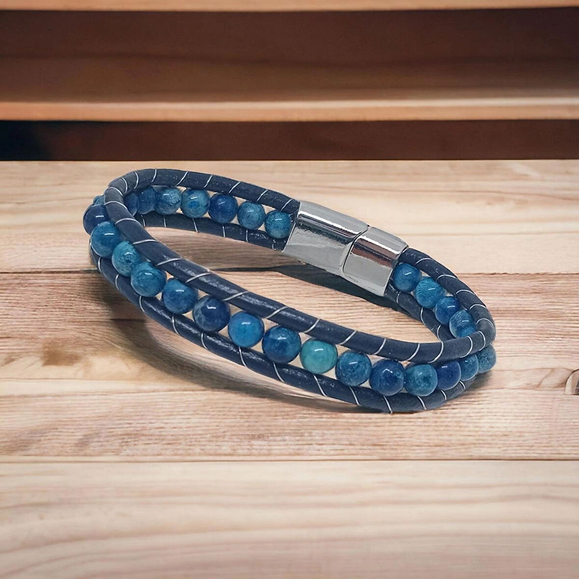 %100 Deri Ve Doğal Kaplan Gözü Taşlı Gold Aparatlı Kahve Bileklik 20 CM