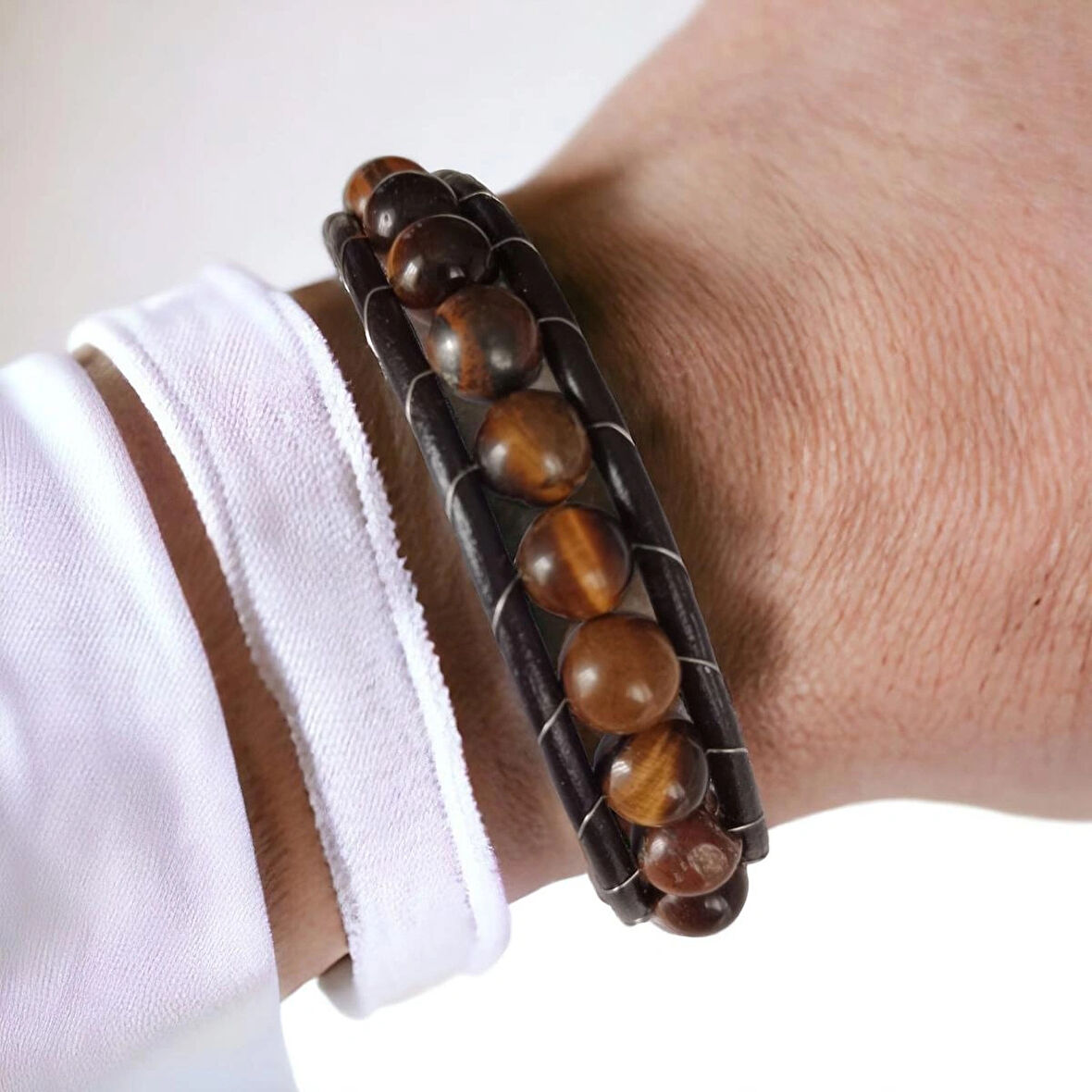 %100 Doğal 8 Mm Çakra Taşlı Çelik İpli̇ Bileklik Mıknatıs Kapama 