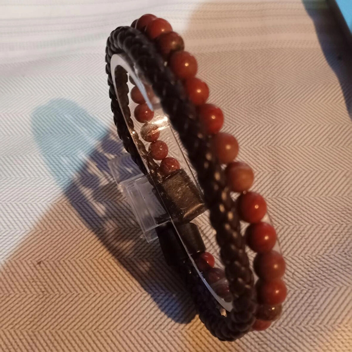 %100 Doğal Havlit Taşı Düğme Kapama Bileklik 18 Cm