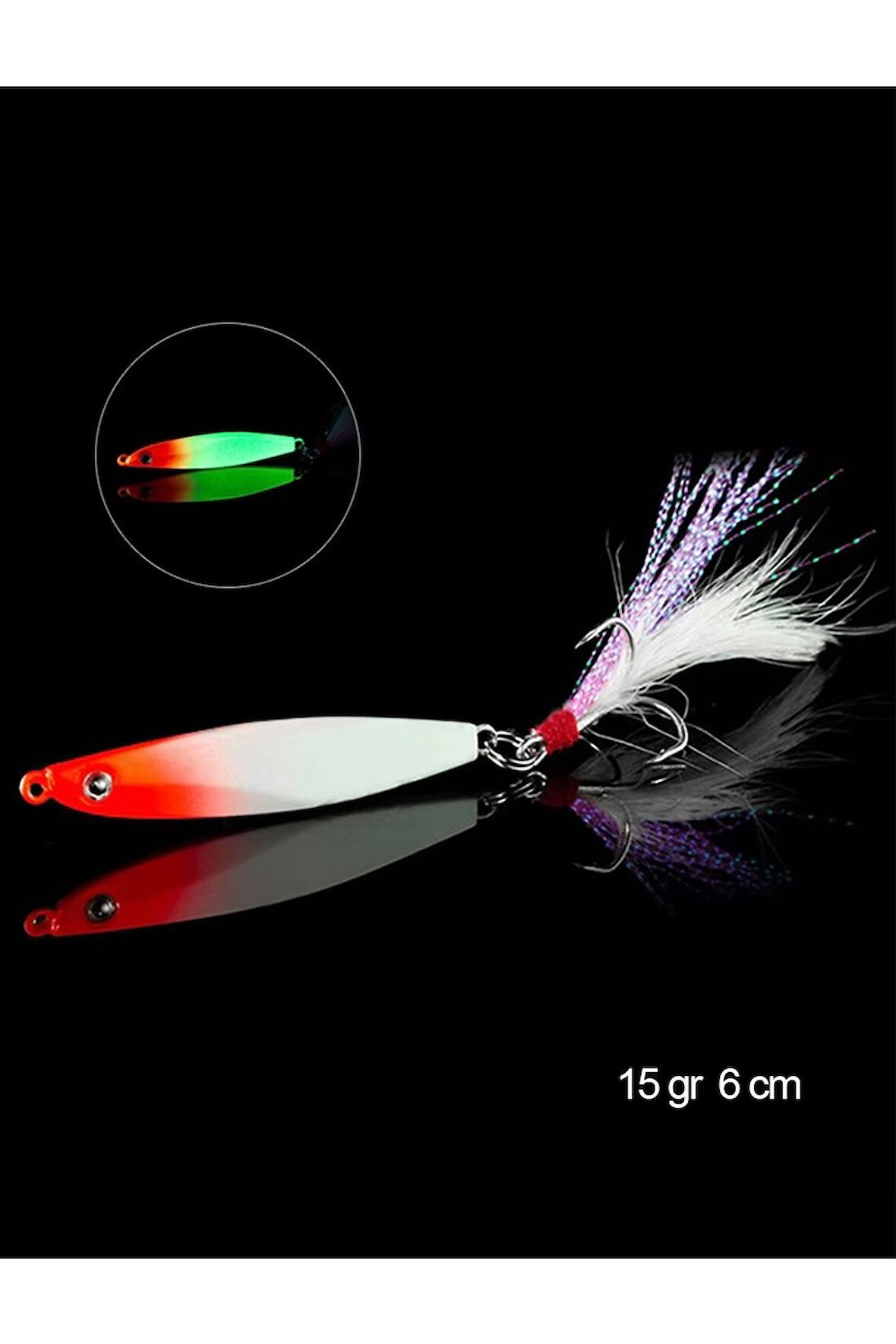 Glowlu Jig Yem 15Gr 6.cm Lrf Yem Lüfer Levrek Sarıkanat Yapay Yem Suni yem Tüylü Kanca jig Yem