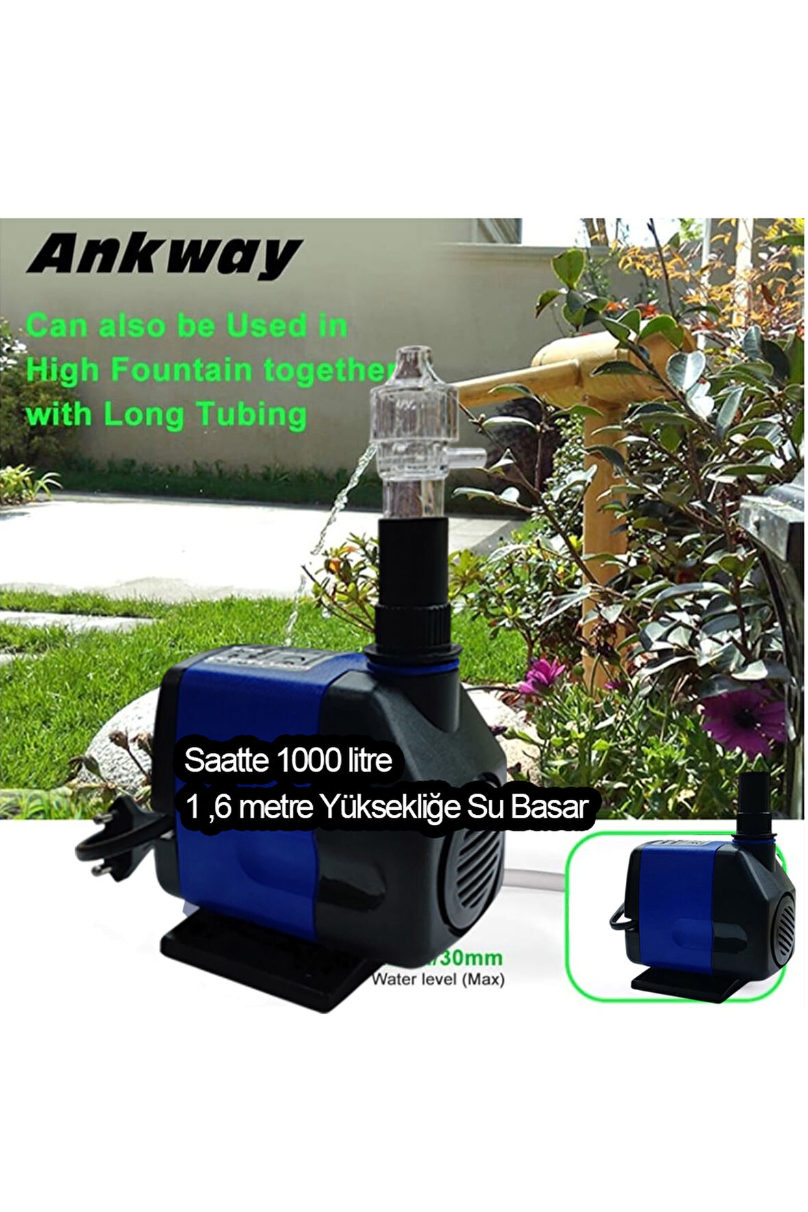 Süs Havuzu Motoru Sump Motor Şelale Motor  1.6 metre Yüksekliğe Su Yükseltebilir
