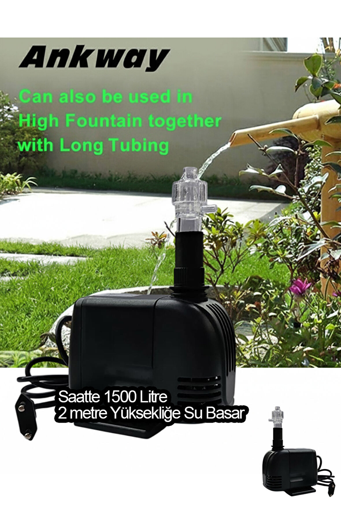 Süs Havuzu Motoru Sump Motor Şelale Motor 2 metre Yüksekliğe Su Yükseltebilir