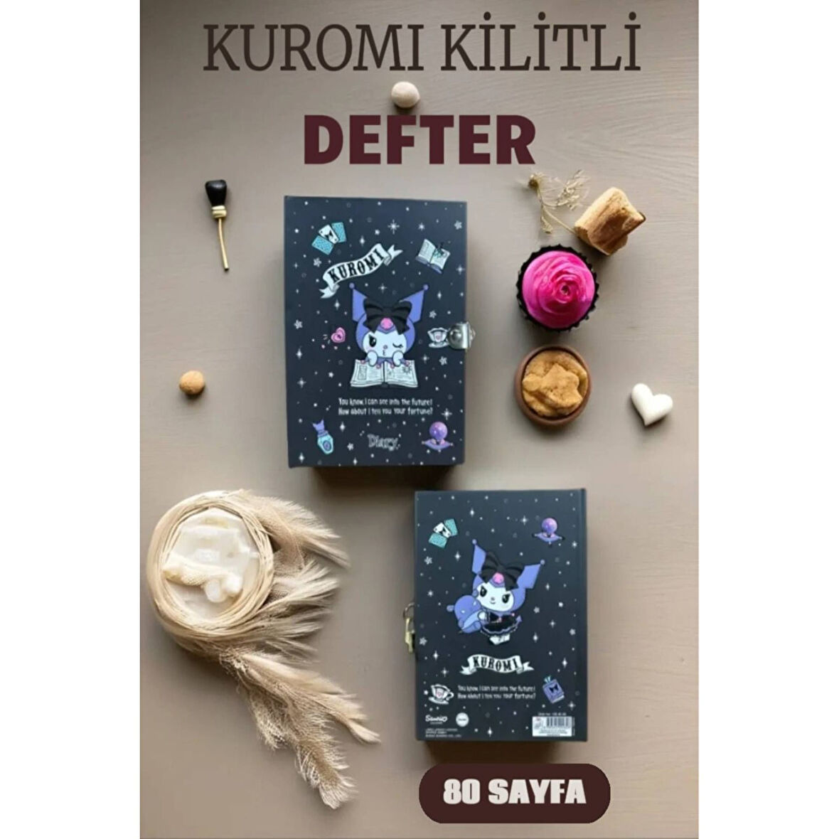 Kuromi Kilitli Defter 80 Yaprak Siyah - 14 x 20 cm