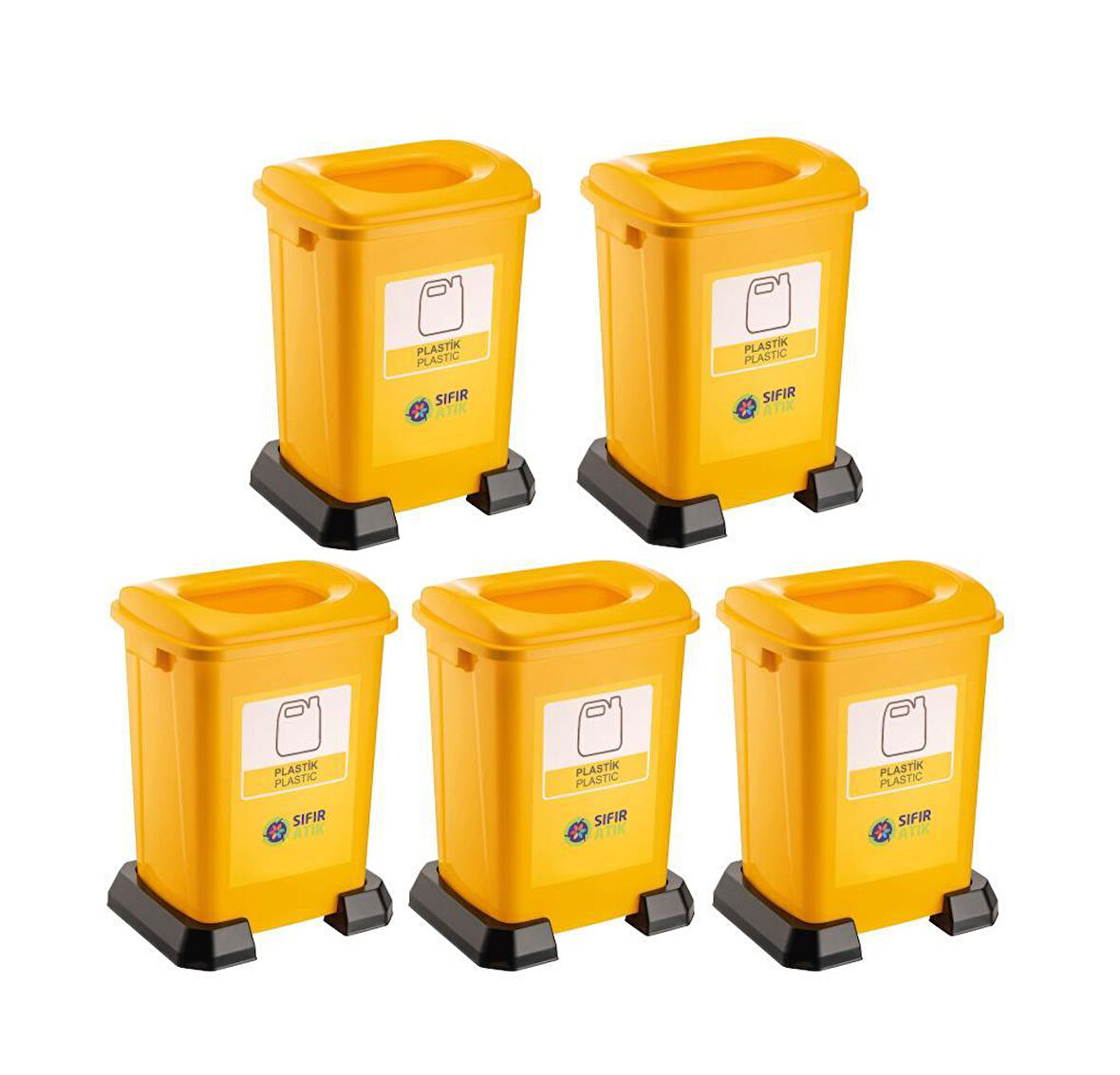 Omnipazar SY-4395 Sıfır Atık Plastik Geri Dönüşüm Çöp Kutusu 50 lt Sarı 5 Adet