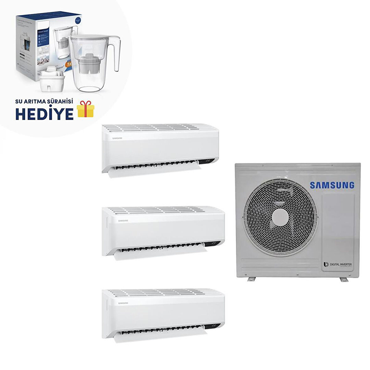 Samsung Wind Free Multi 1+3 AJ068TXJ3KH/EA 9+9+9 İç 6,8 kw Dış Ünite + Su Arıtma Sürahisi Hediyeli