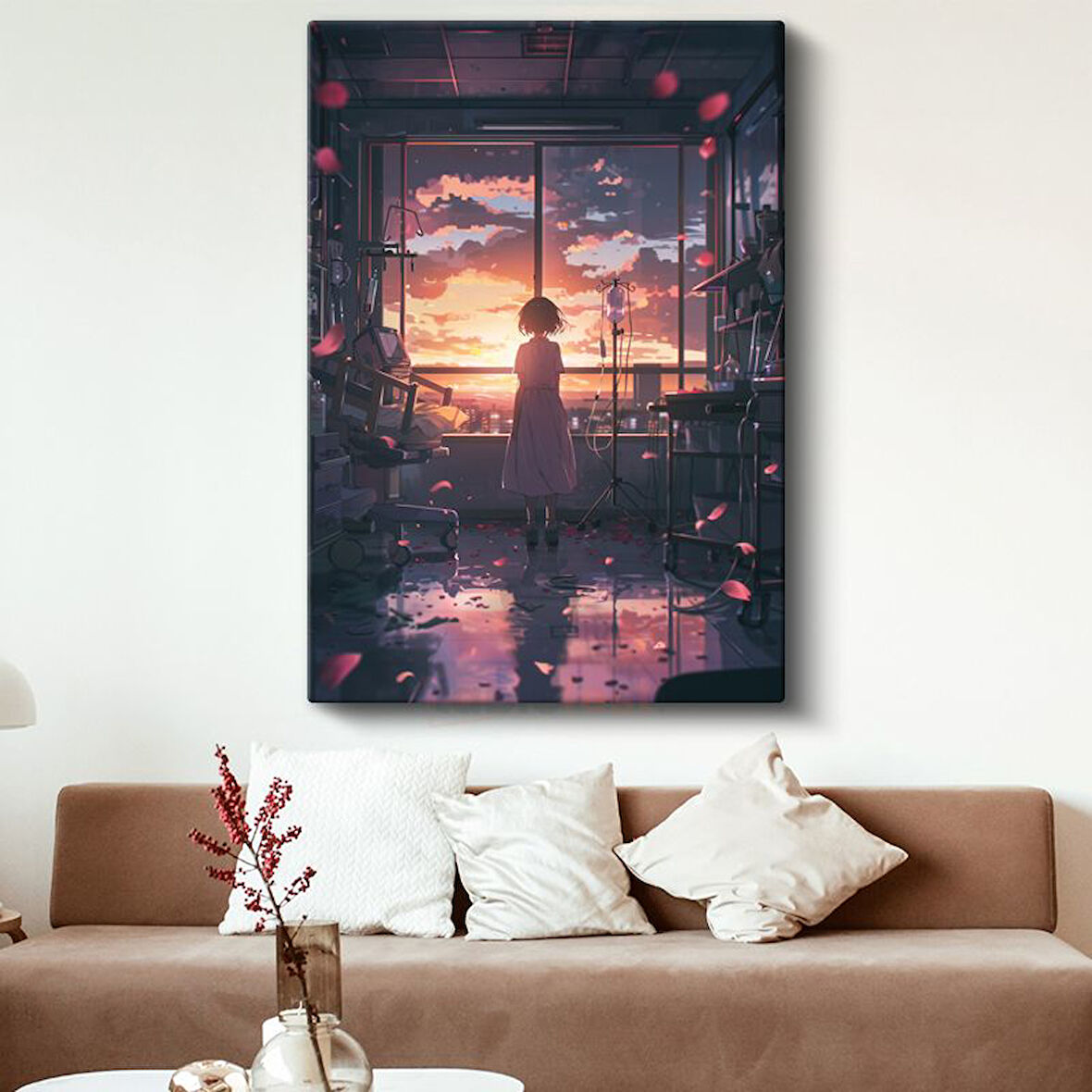 Hastane Odası - Gün Batımı Manzarası Anime Kanvas Tablo