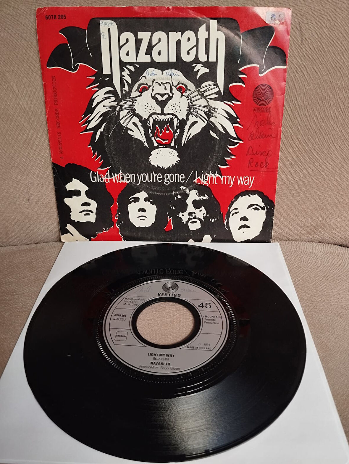 Nazareth  – Glad When You’re Gone / Light My Way -  1974 Hollanda Basım  45 lik Plak