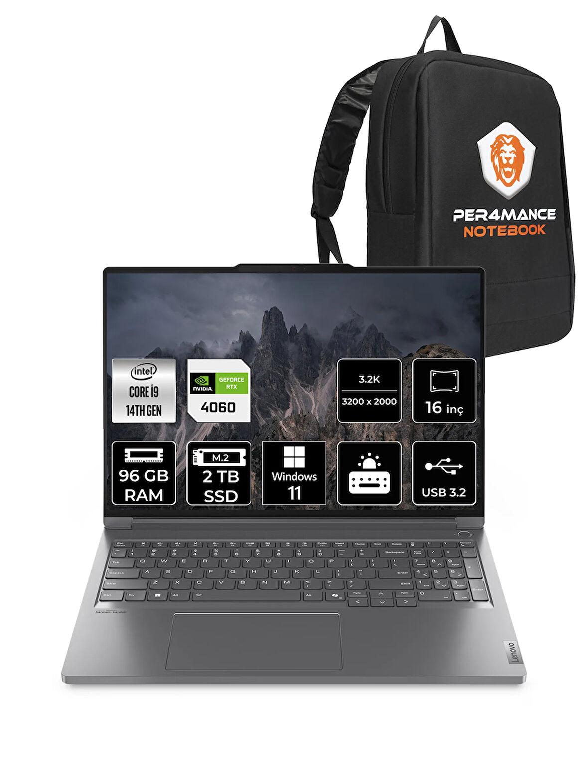 LENOVO ThinkBook 16P G5 i9-14900HX 96GB 2TB SSD RTX4060/8GB 16" 3.2K 165Hz W11P & PER4 ÇANTA