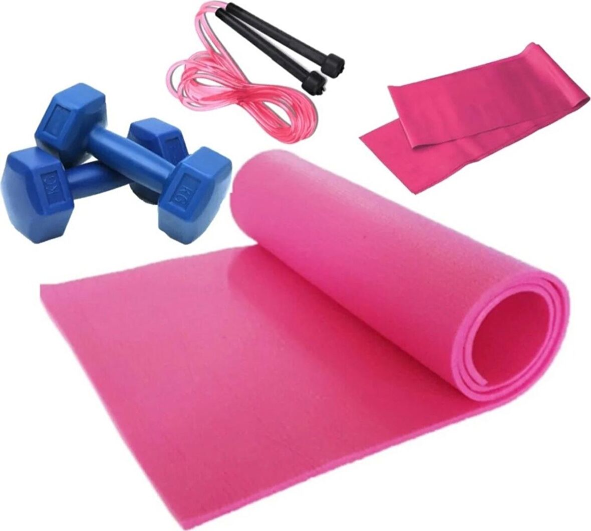 Tosima Pilates Minderi Pilates Lastiği 1 kg Plastik Dambıl Atlama Ipi Pilates Seti 4 Parça