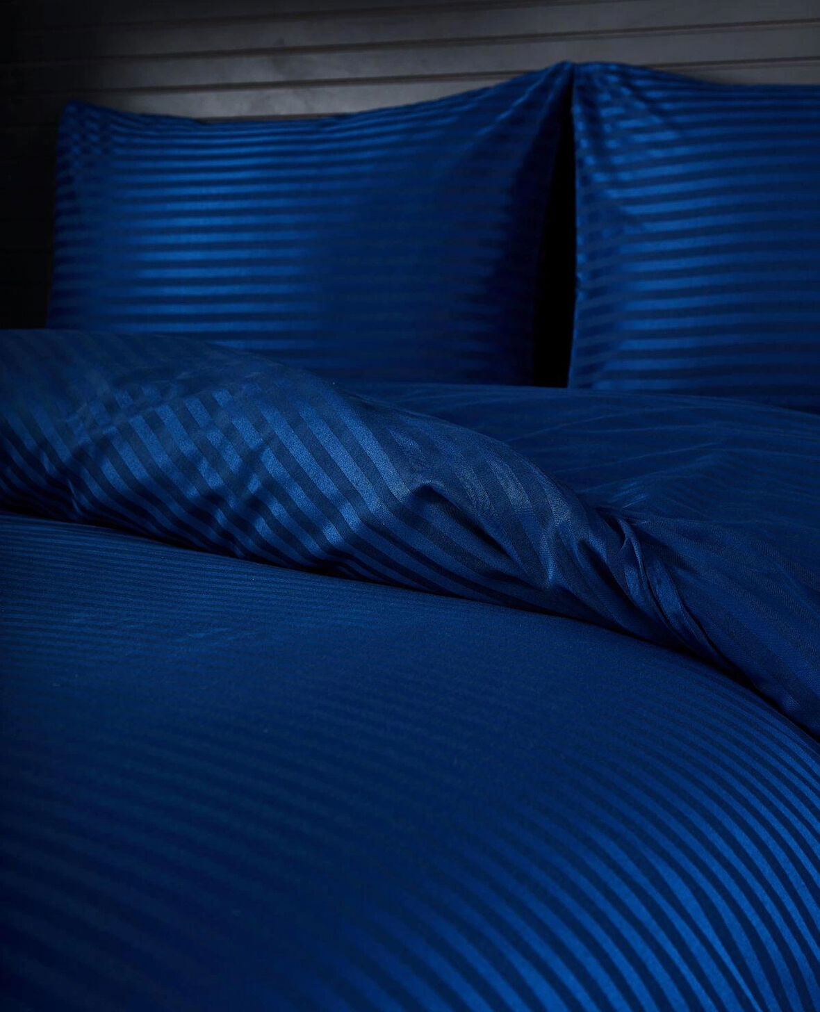 160x200 Tek Kişilik Çizgili Saten Nevresim Takımı - Indigo Mavi