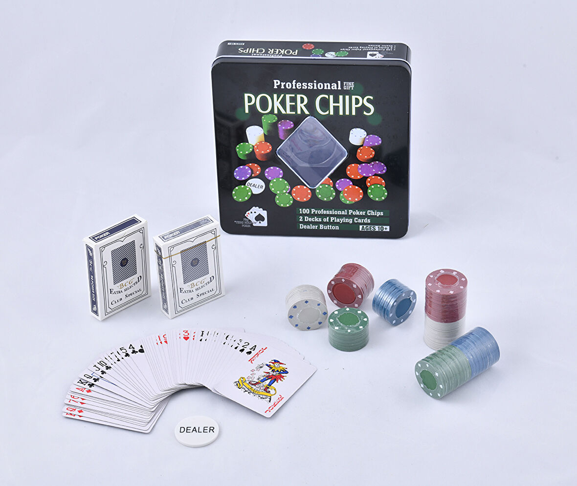 Poker Oyunu 100 Chip Ve 2 Adet İskambil Oyun Setine Sahip Poker Oyunu GIGI2543