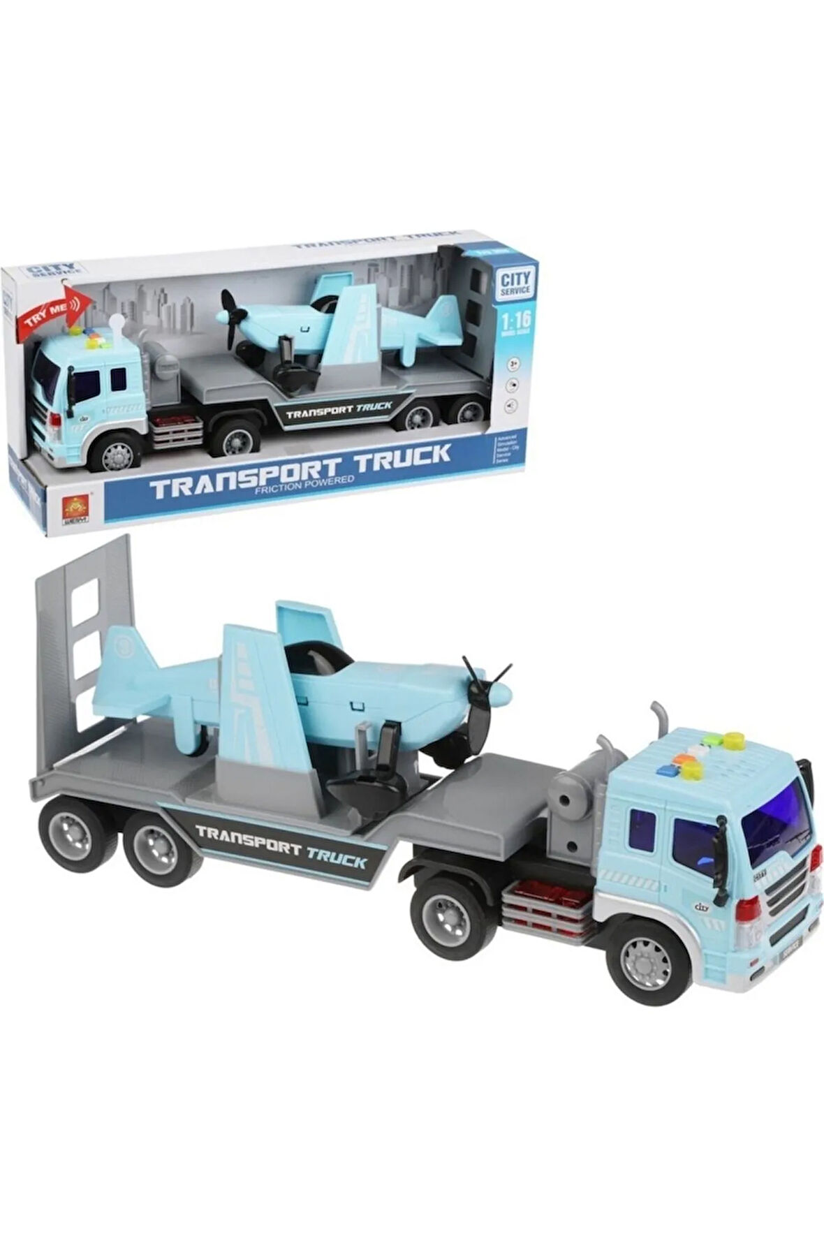 Sürtmeli Sesli Işıklı Uçak Taşıyan Tır 1:16 Oyuncak Uçak Oyuncak Araba Kamyon