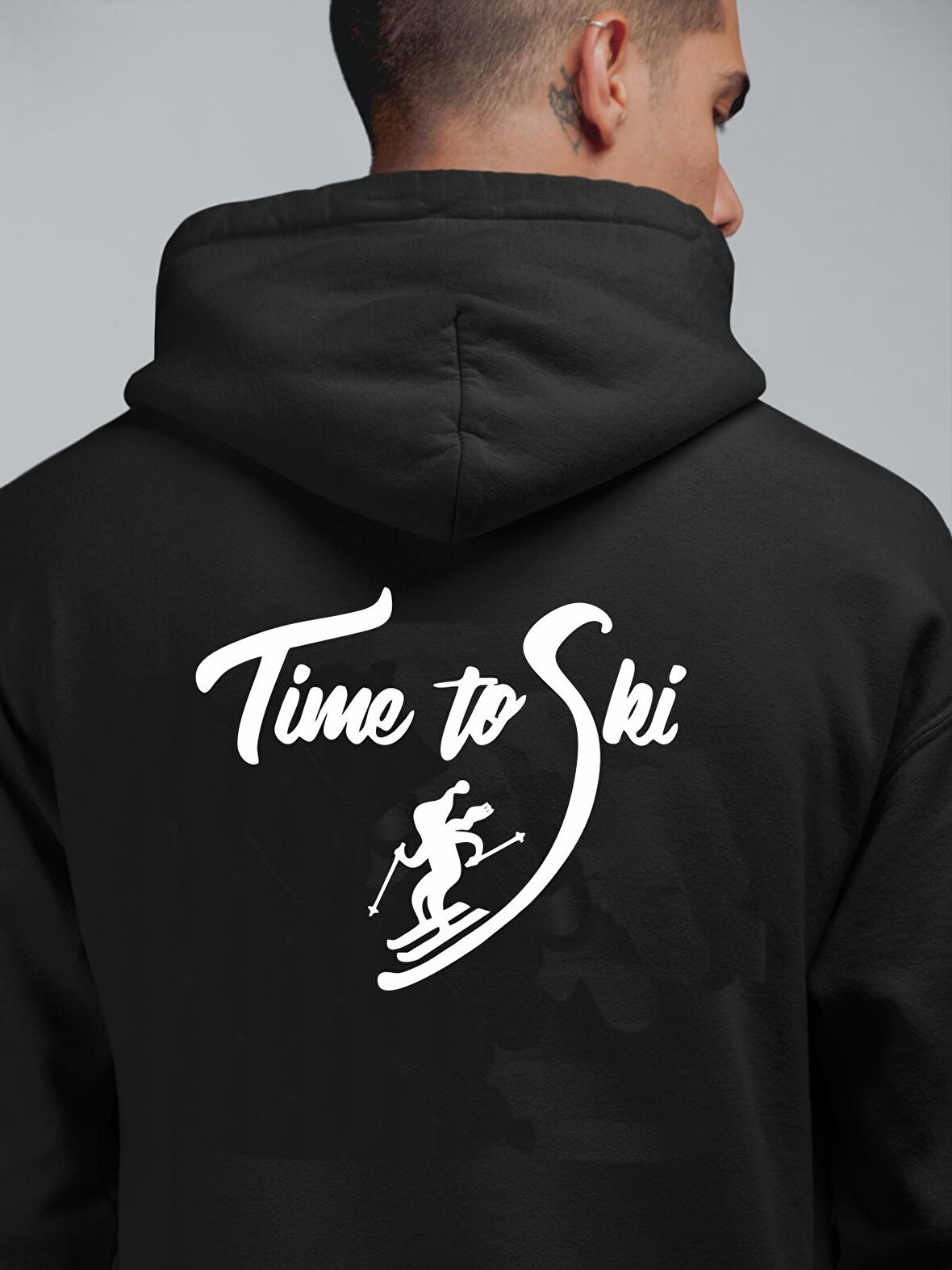 Oversize Unisex Ski Time Sırta Baskılı Hoodie