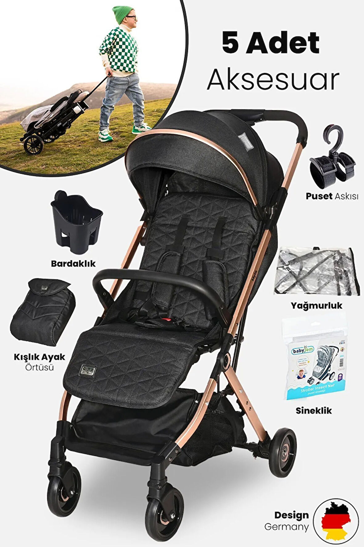 Lorelli Myla Plus Kabin Boy Bebek Arabası - Black
